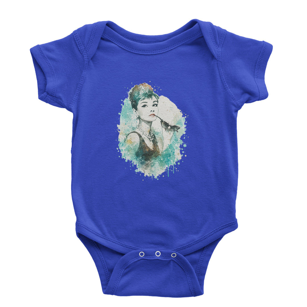 Mrs. Herpburn Iconic Watercolors Infant One-Piece Romper Bodysuit Or Toddler T-shirt Royal Blue