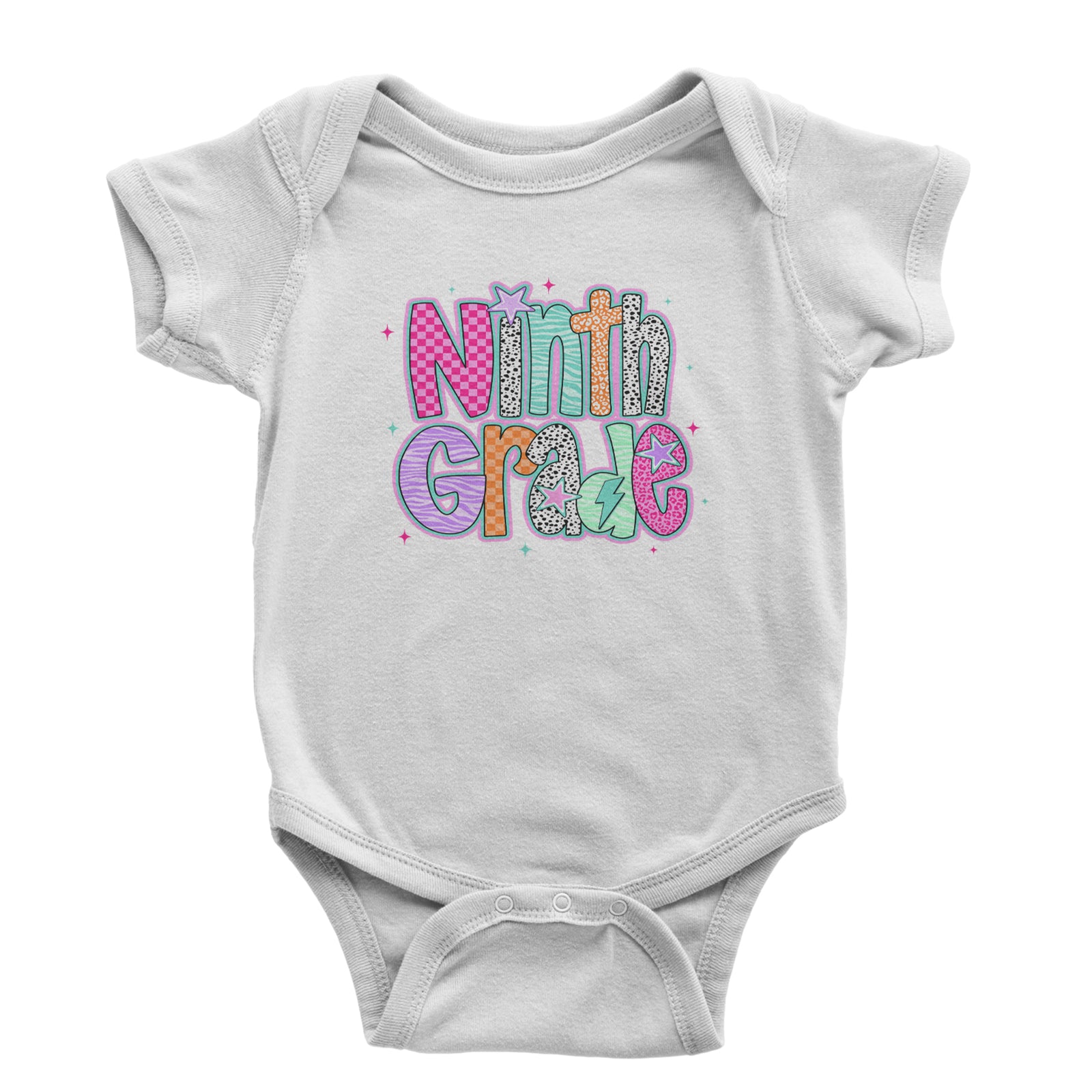 Ninth Grade Freshman Vibes Colorful Back to School Infant One-Piece Romper Bodysuit Or Toddler T-shirt Black