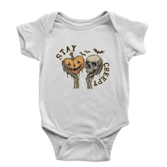 Stay Creepy Skull and Pumpkin Halloween Infant One-Piece Romper Bodysuit Or Toddler T-shirt White
