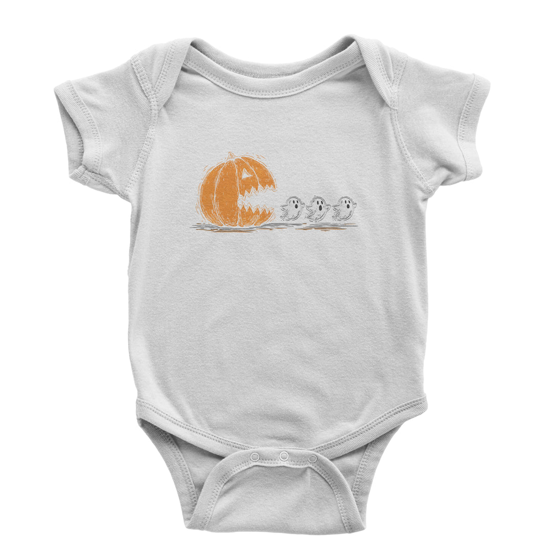 Pumpkin Pacman Chasing Ghosts Halloween Infant One-Piece Romper Bodysuit Or Toddler T-shirt White