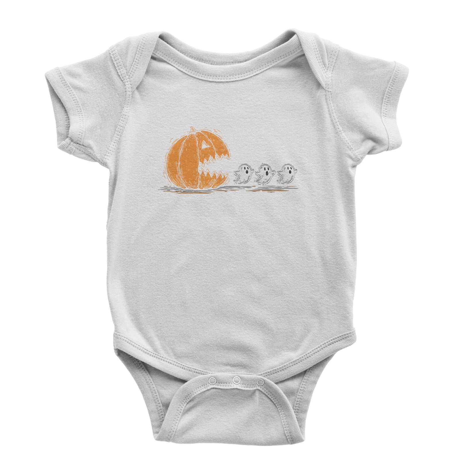Pumpkin Pacman Chasing Ghosts Halloween Infant One-Piece Romper Bodysuit Or Toddler T-shirt Black