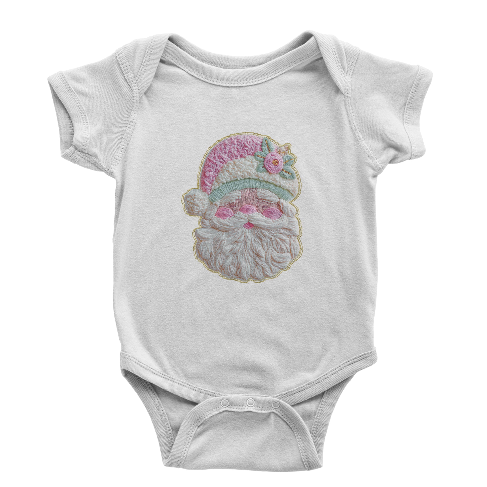 Vintage Santa Embroidery Art Soft Cottagecore Infant One-Piece Romper Bodysuit Or Toddler T-shirt White