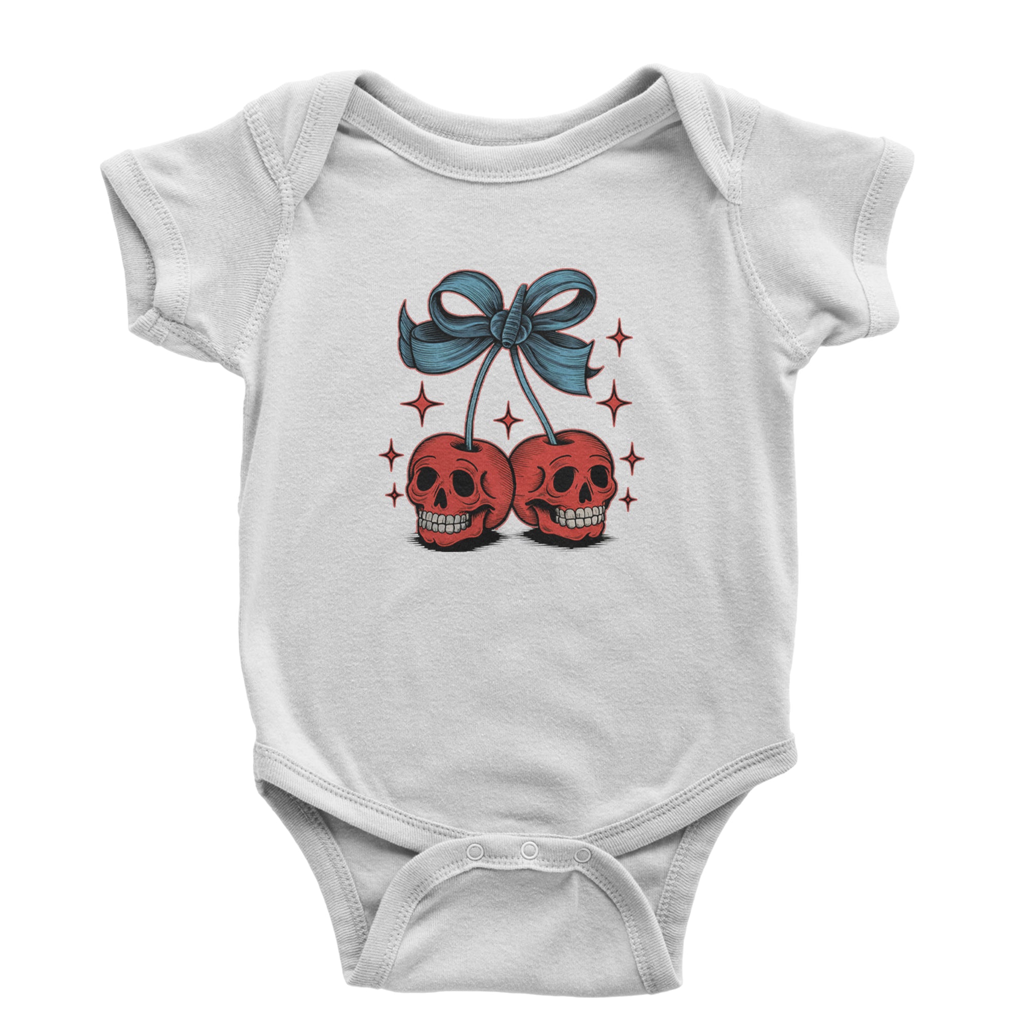 Cherry Skulls Retro Tattoo Infant One-Piece Romper Bodysuit Or Toddler T-shirt White