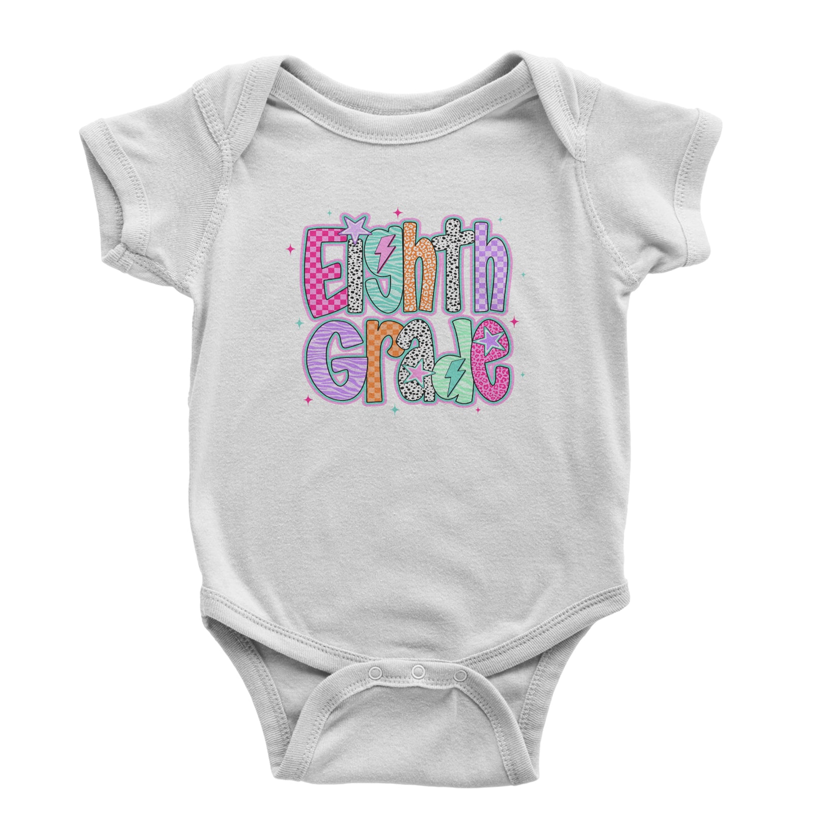 Eighth Grade Energy Colorful Back to School Infant One-Piece Romper Bodysuit Or Toddler T-shirt Black