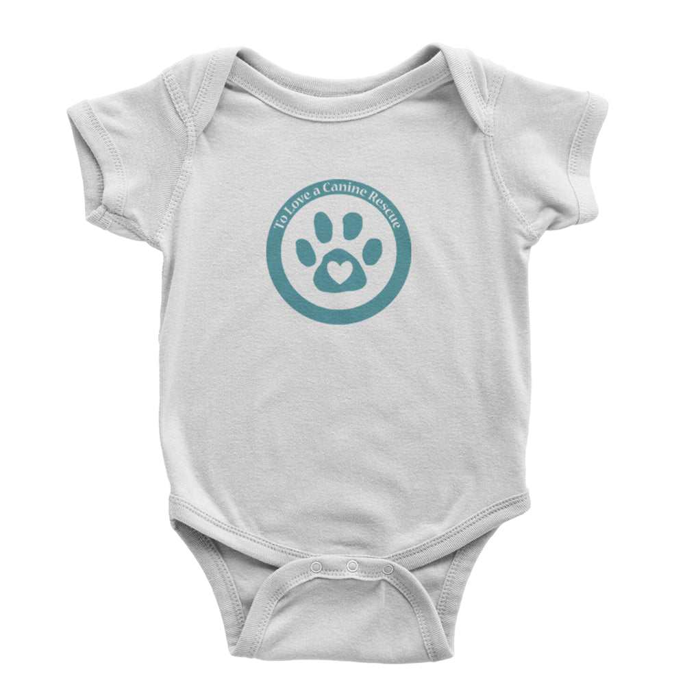 TLC To Love a Canine Dog Rescue Teal Infant One-Piece Romper Bodysuit Or Toddler T-shirt White