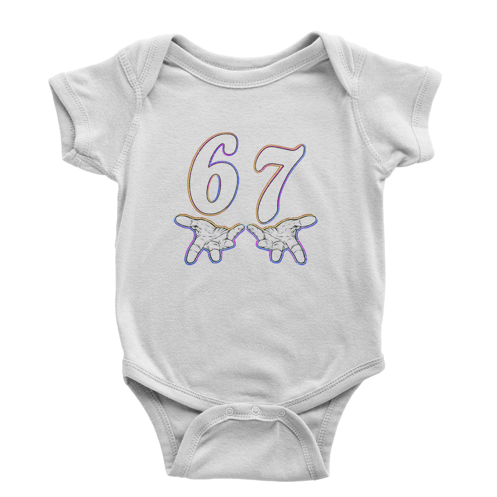 67 Hands Meme Viral Drill graphic on Onesie and Toddler T-Shirt in White