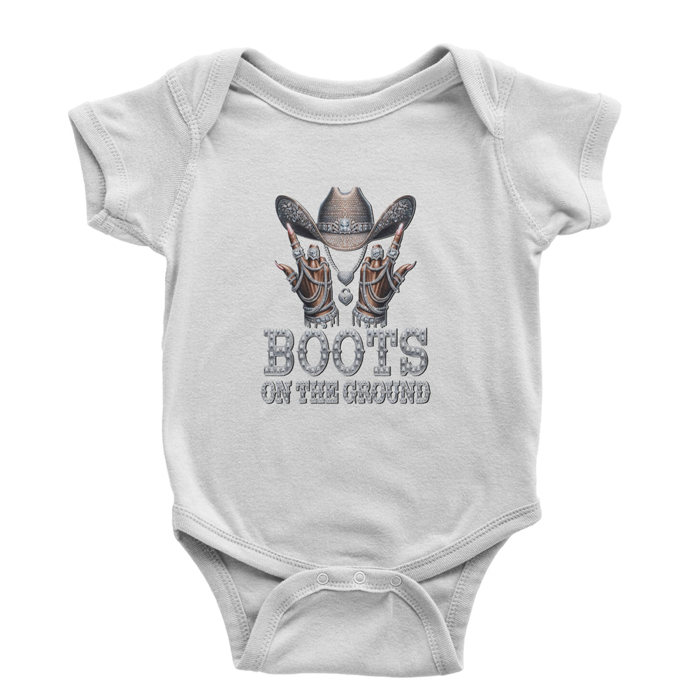 Boots On The Ground Bling graphic on Onesie and Toddler T-Shirt in White
