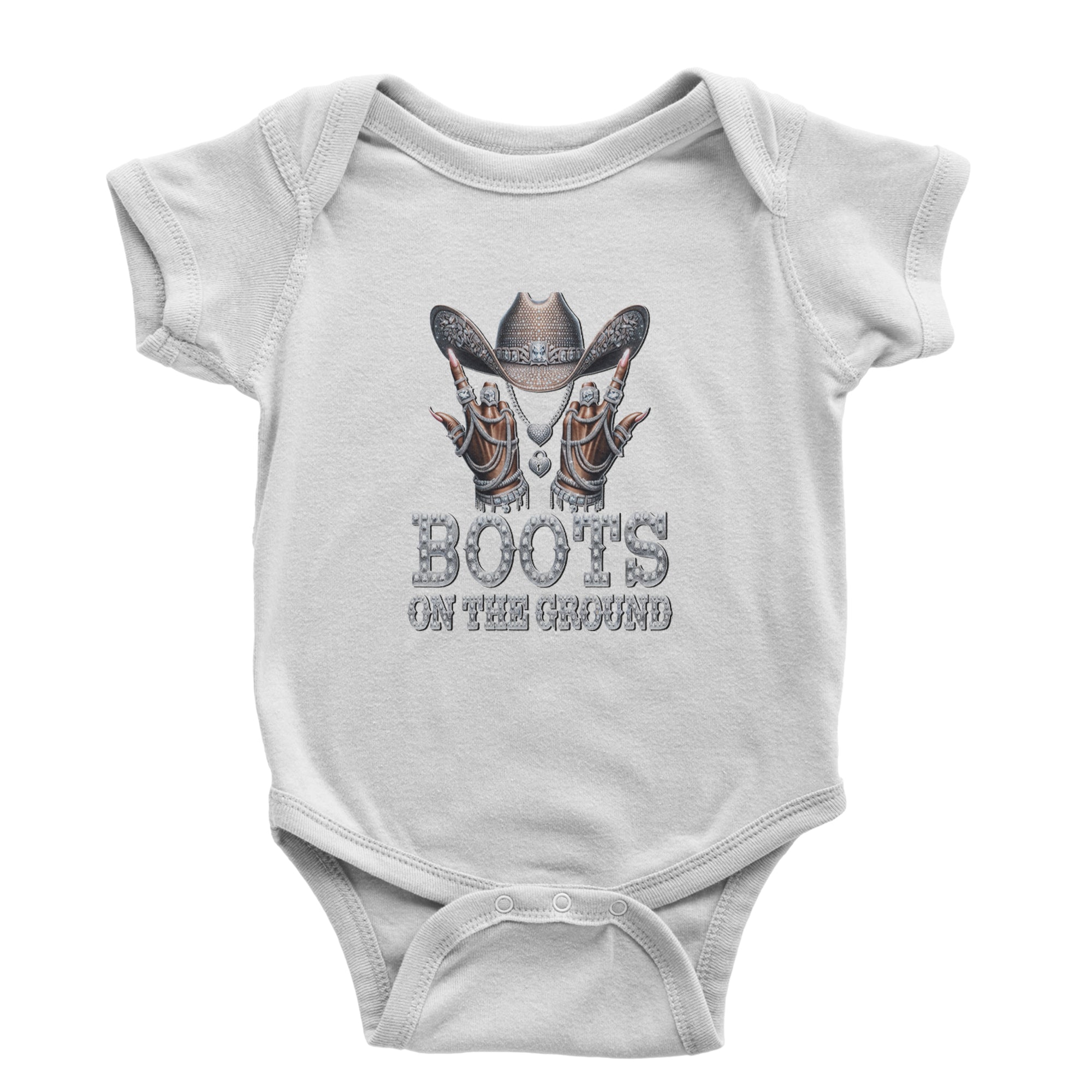 Boots On The Ground Bling Infant One-Piece Romper Bodysuit Or Toddler T-shirt White