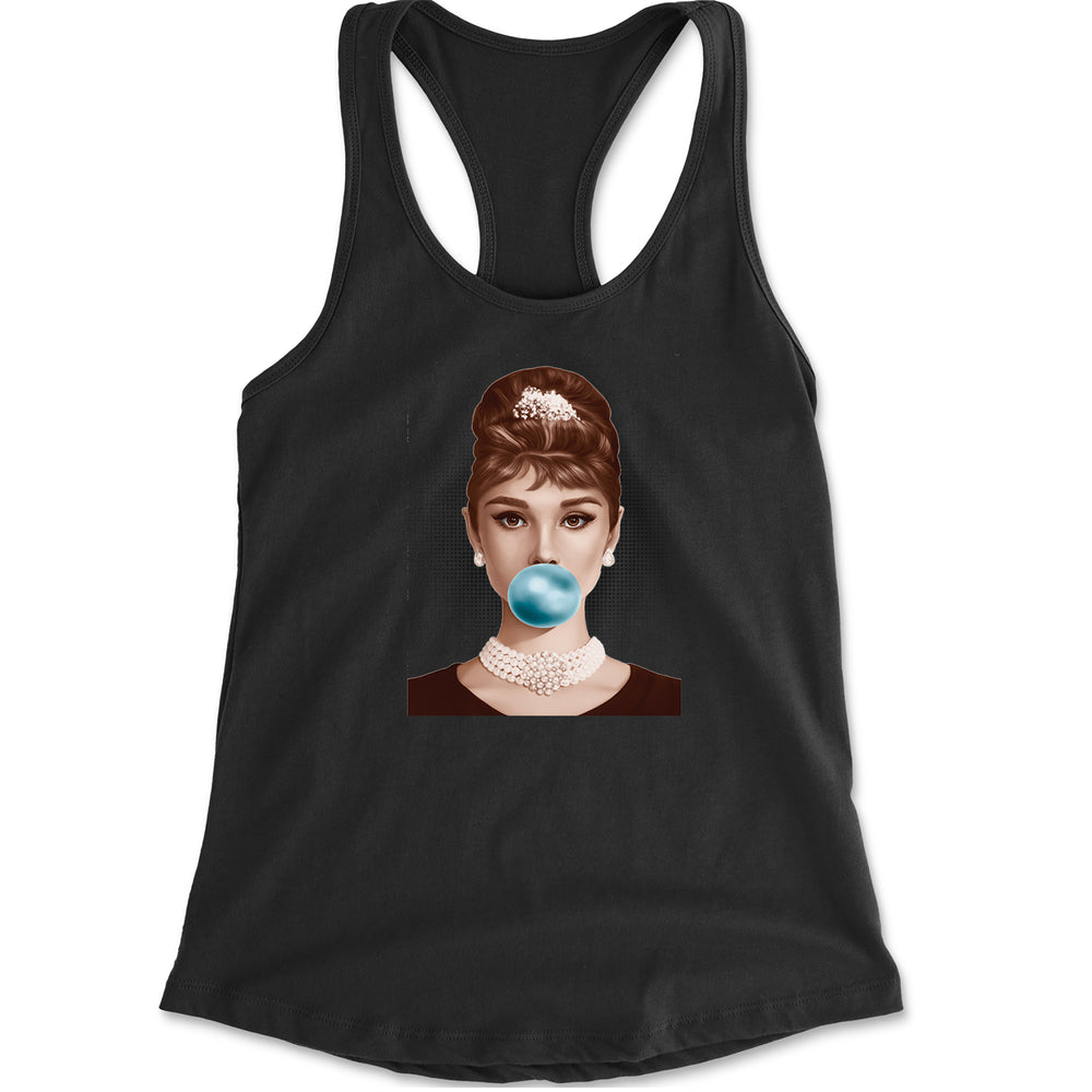 Audrey Hepburn Chewing Bubble Gum American Icon Racerback Tank Top for Women Black