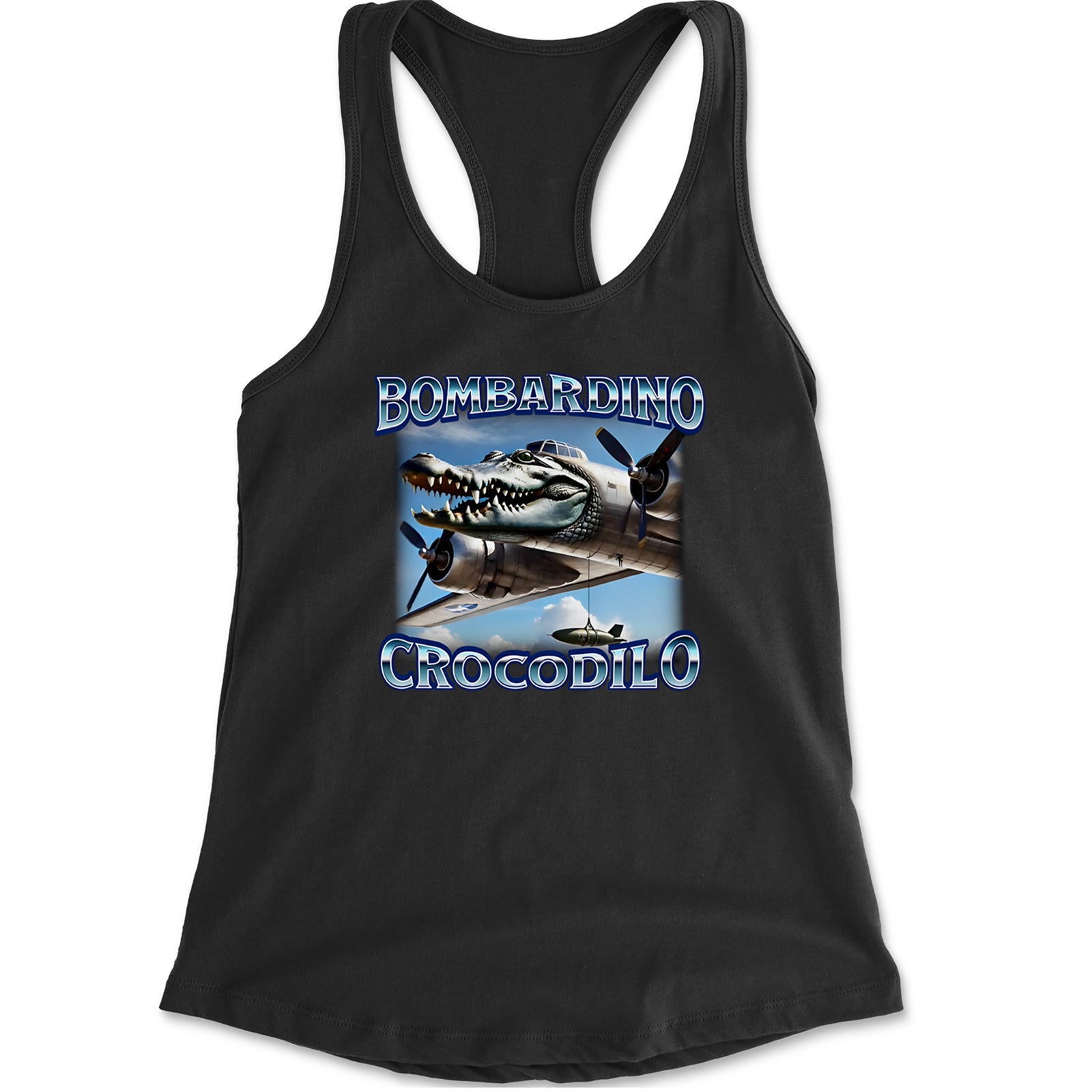 Bombardino Crocodilo Brainrot Racerback Tank Top for Women Black
