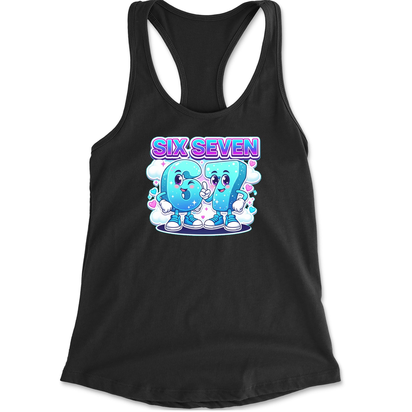 67 Six Seven Meme Kawaii Cloud Racerback Tank Top for Women Black