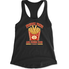 Women's lightweight racerback tank with fries carton graphic, heart detail, and the phrases "French Fries Are Finger Food" and "IYKYK"