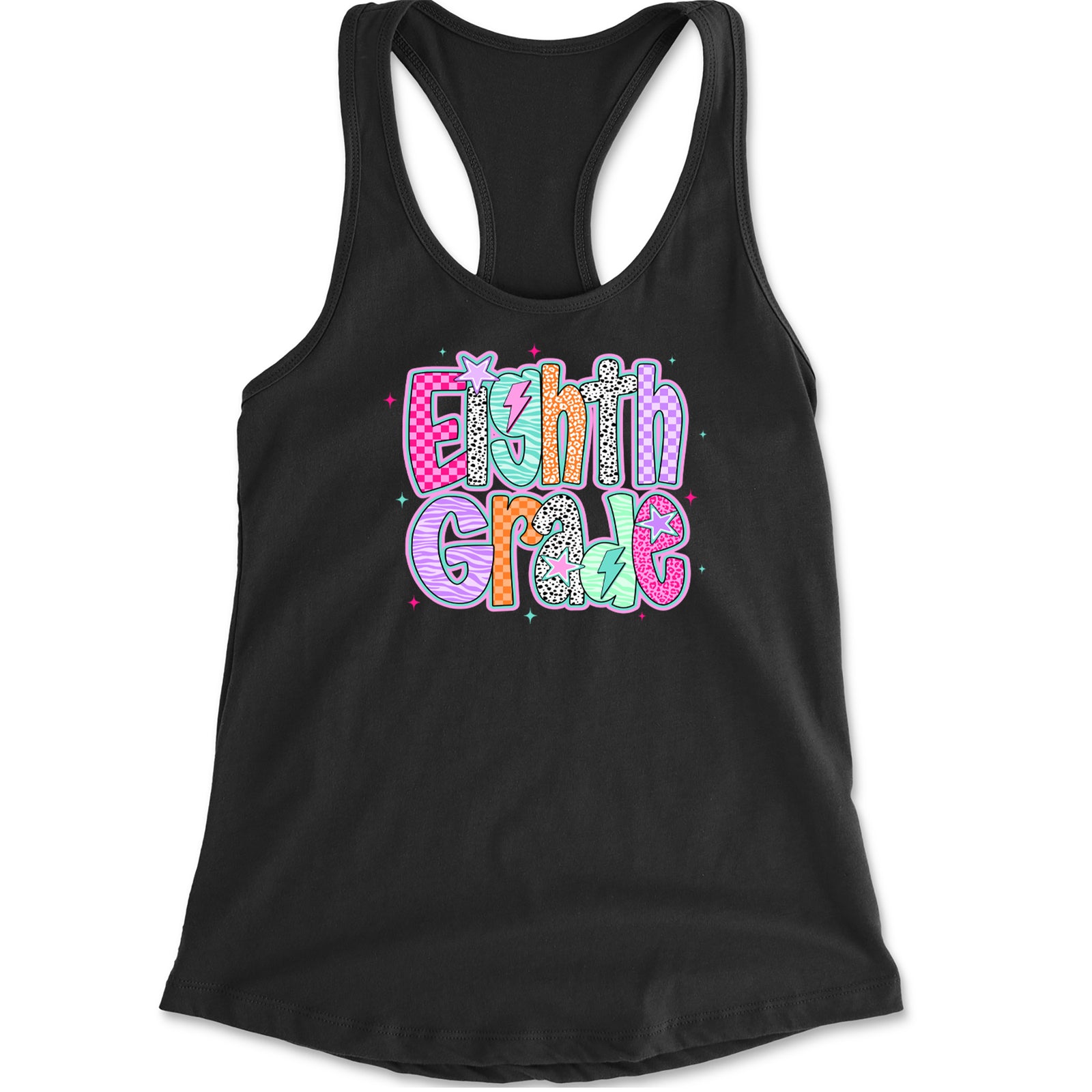 Eighth Grade Energy Colorful Back to School Racerback Tank Top for Women Black