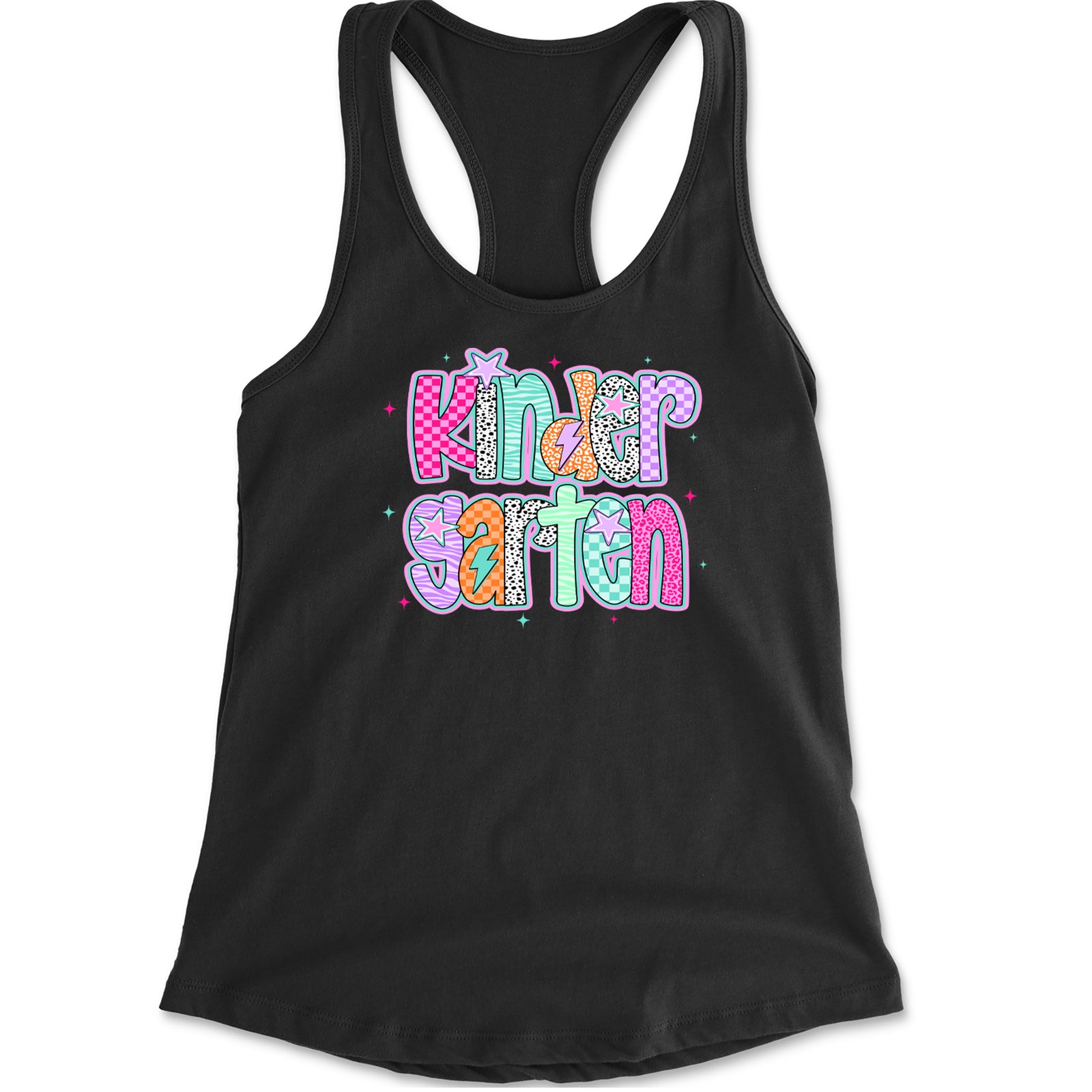 Kindergarten Cutie Colorful Back to School Racerback Tank Top for Women Black