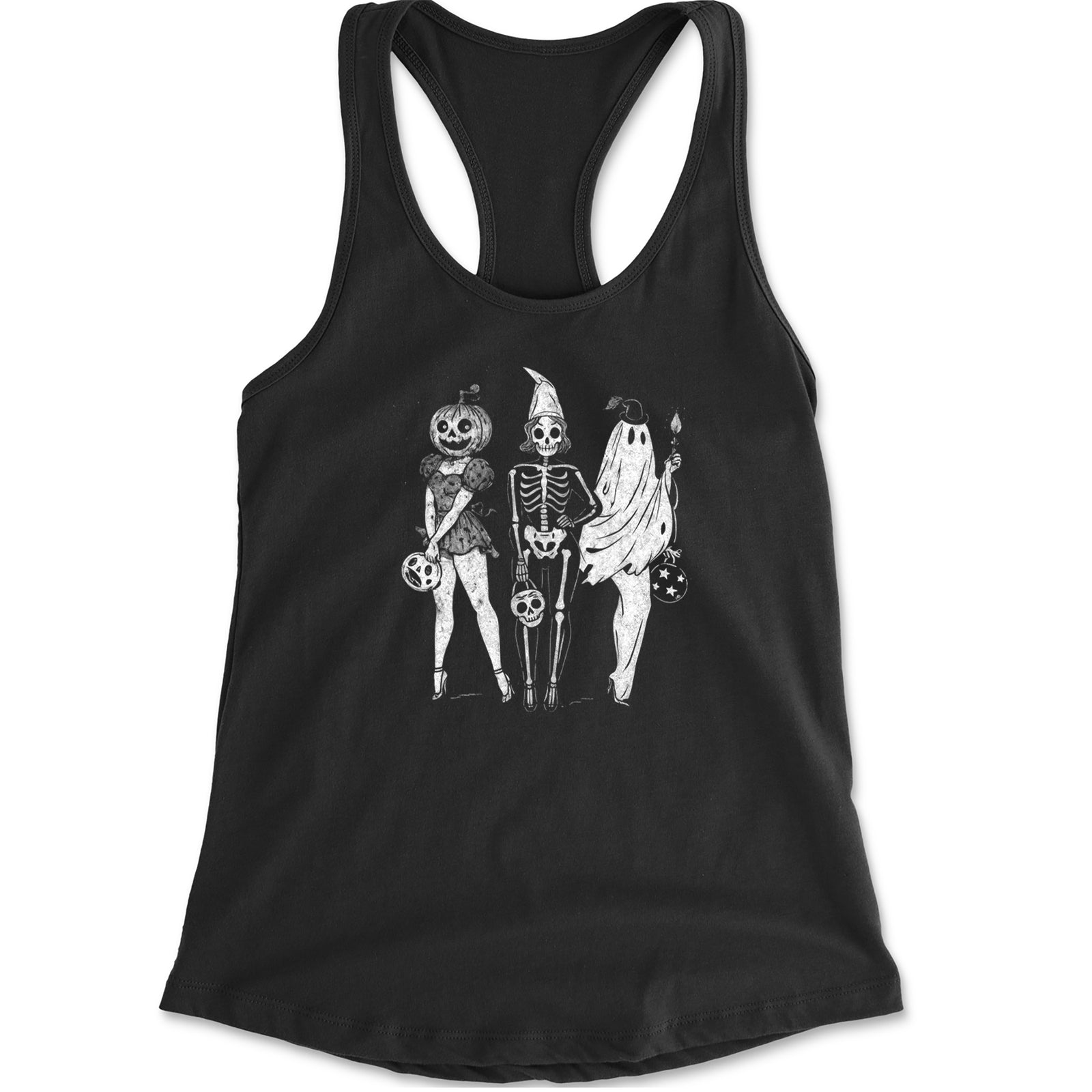 Vintage Spooky Squad Pinup Halloween Design Racerback Tank Top for Women Black