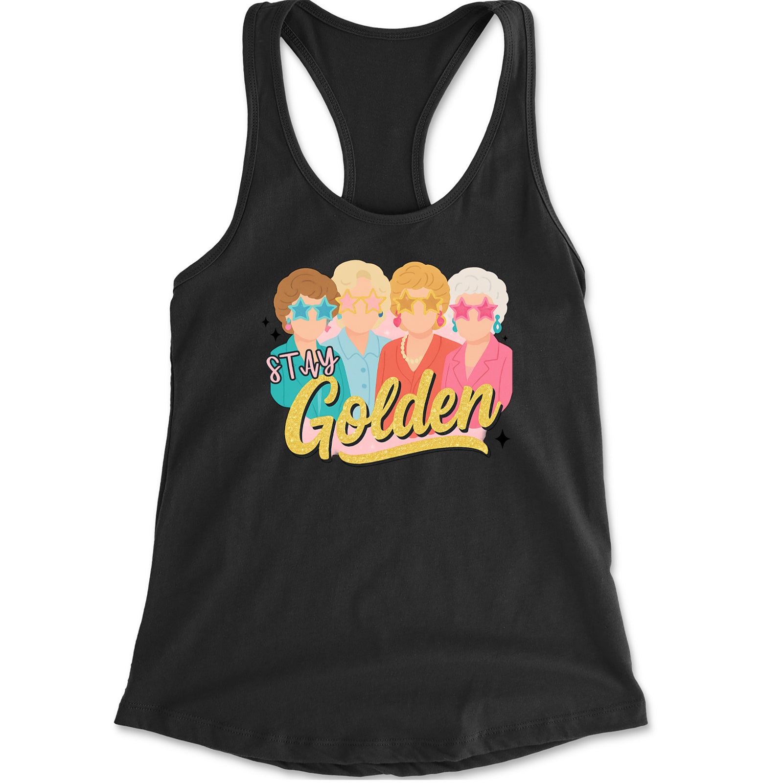 Stay Golden Girls Retro Racerback Tank Top for Women Black