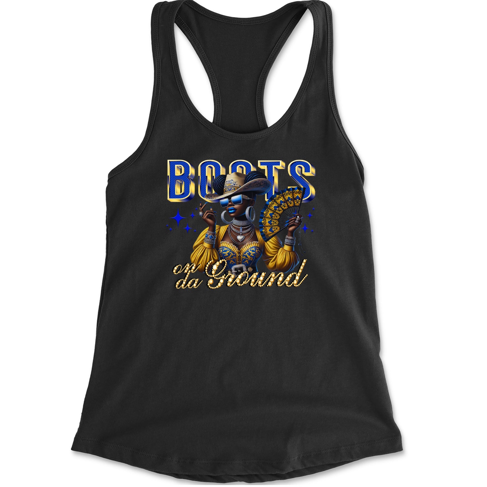 Boots On Da Ground Folding Fan Racerback Tank Top for Women Black