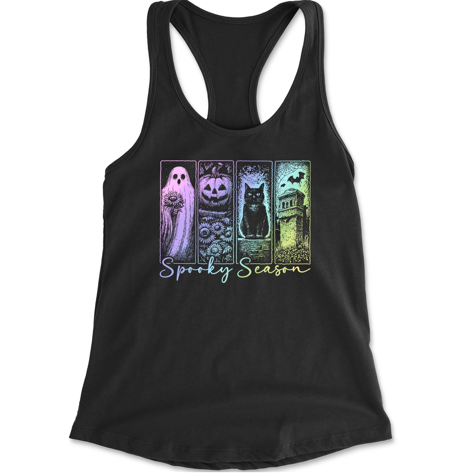 Spooky Season Cute Pastel Halloween Design Racerback Tank Top for Women Black