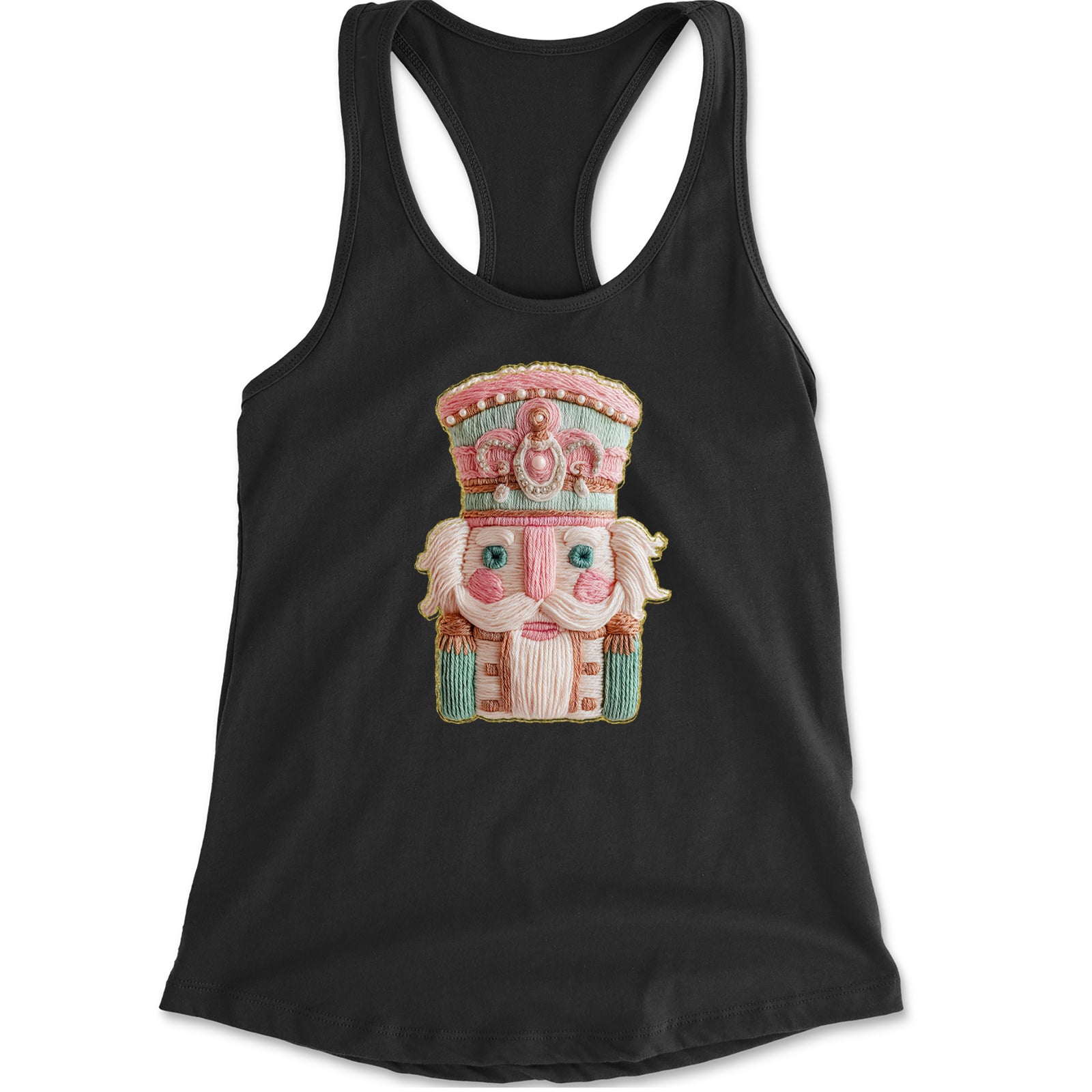 Vintage Nutcracker Embroidery Art Soft Cottagecore Racerback Tank Top for Women Hot Pink