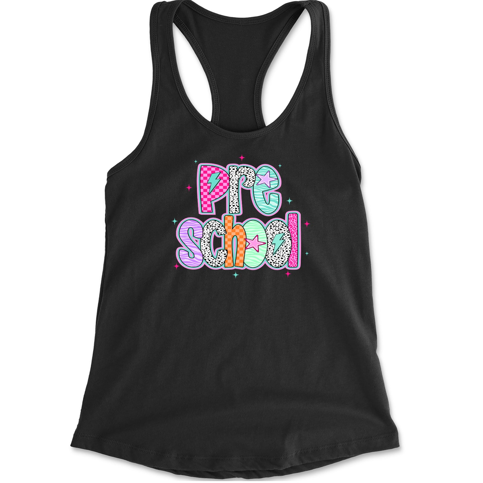 Preschool Power Colorful Back to School Racerback Tank Top for Women Black