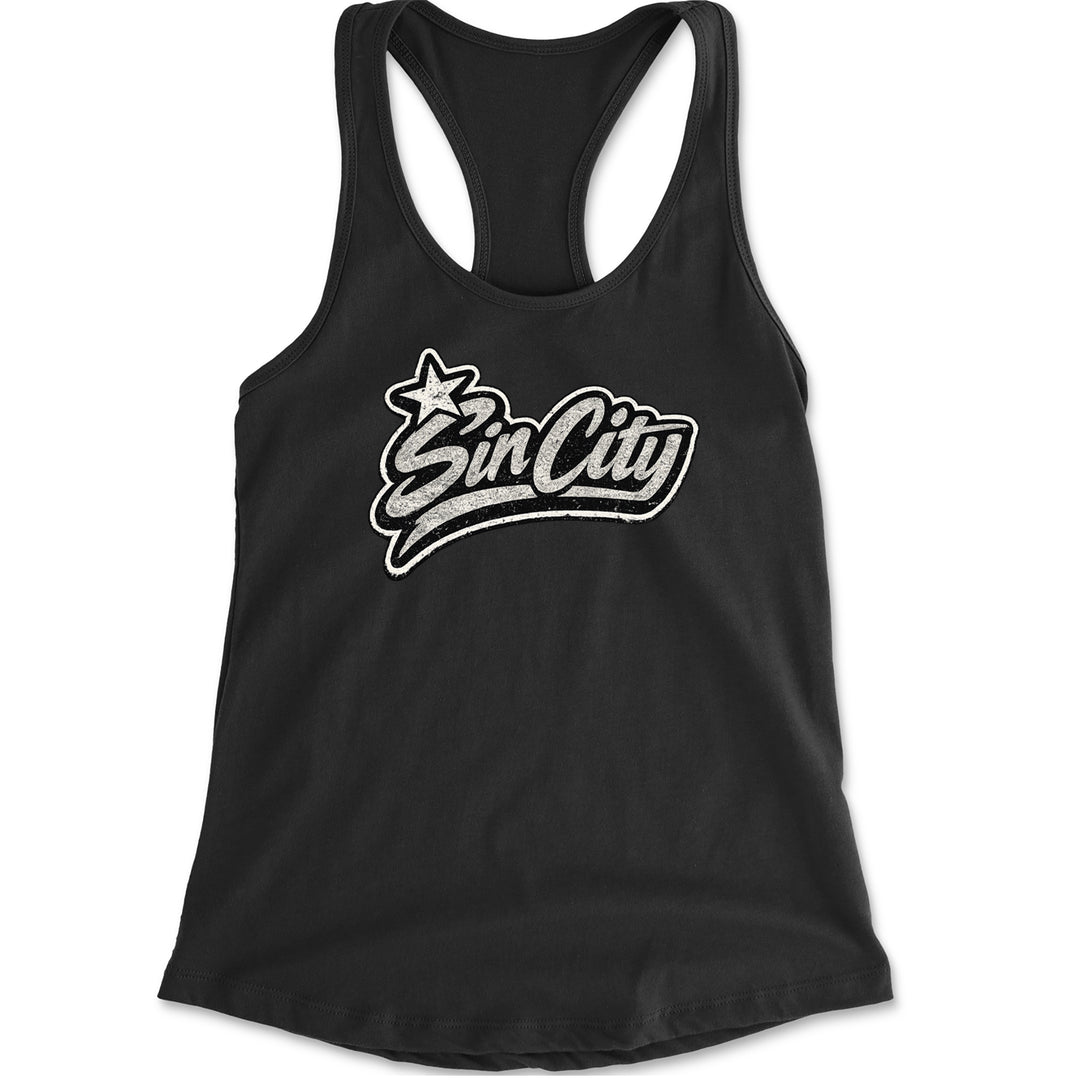 Sin City Vegas Retro Vintage Racerback Tank Top for Women Black