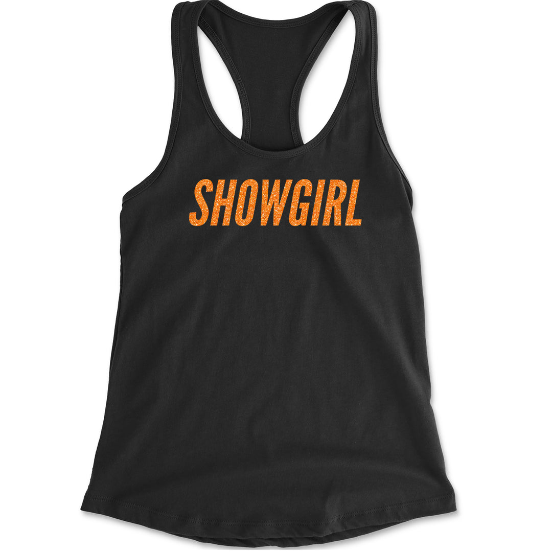 Showgirl Orange Glitter Racerback Tank Top for Women Black