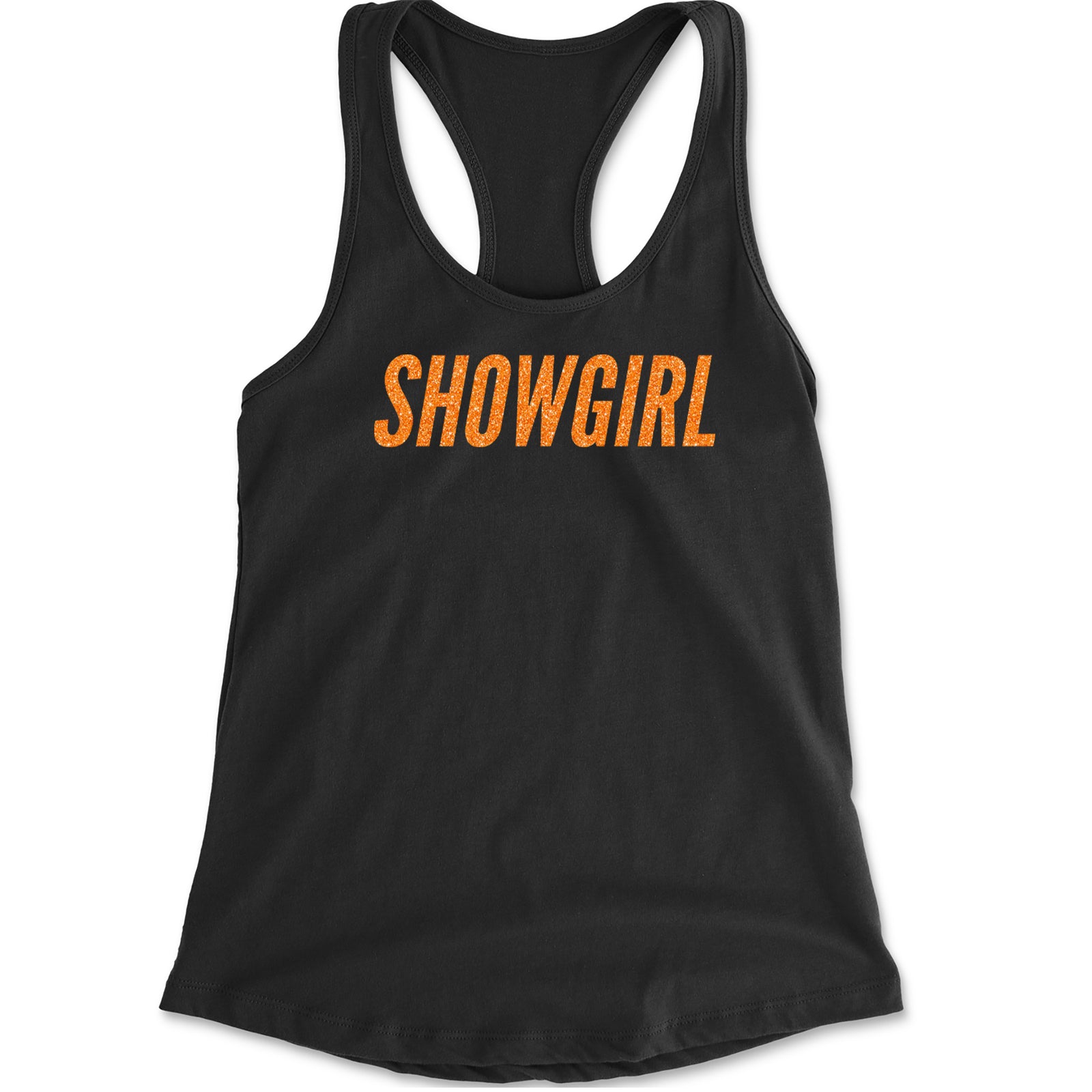 Showgirl Orange Glitter Racerback Tank Top for Women Black