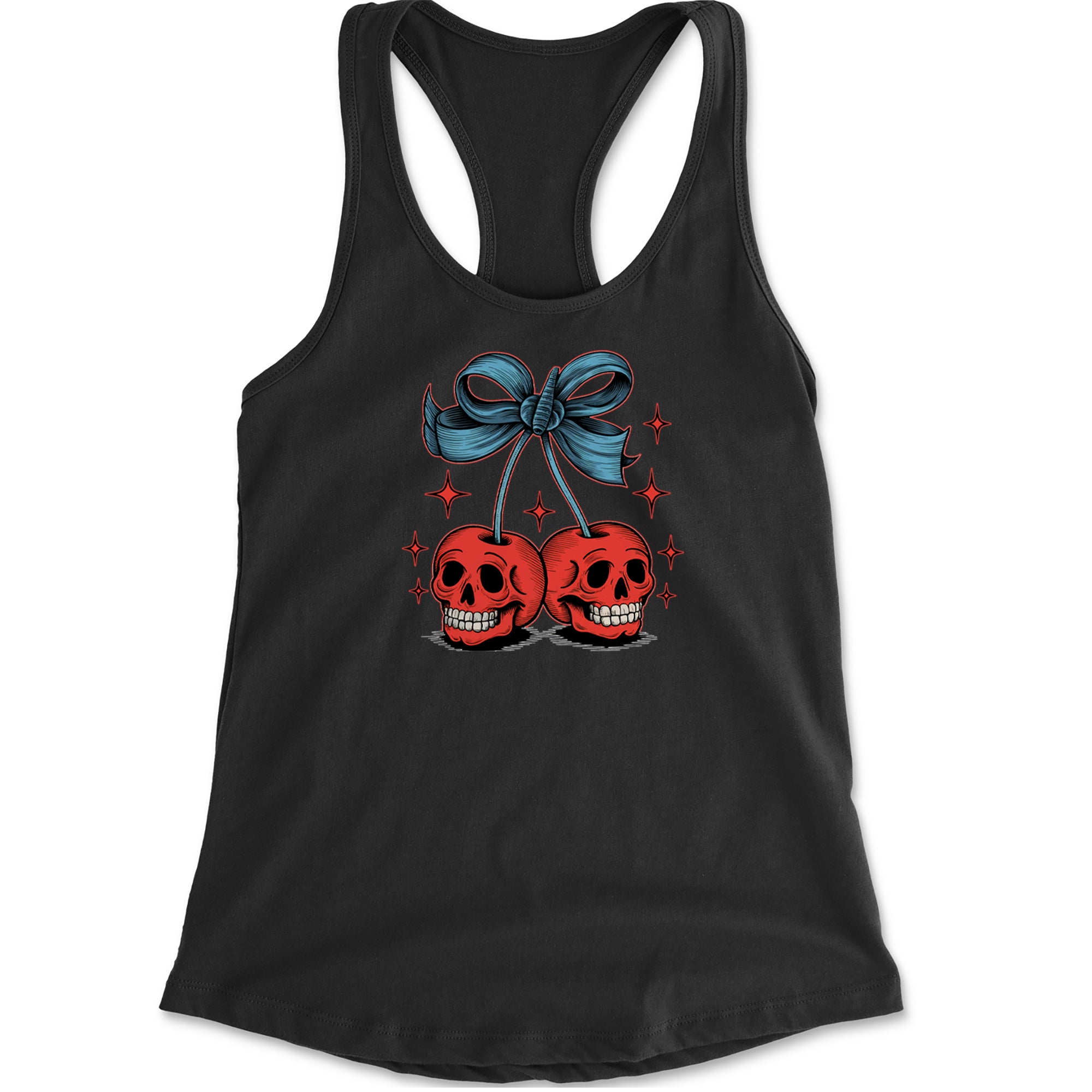 Cherry Skulls Retro Tattoo Racerback Tank Top for Women Black