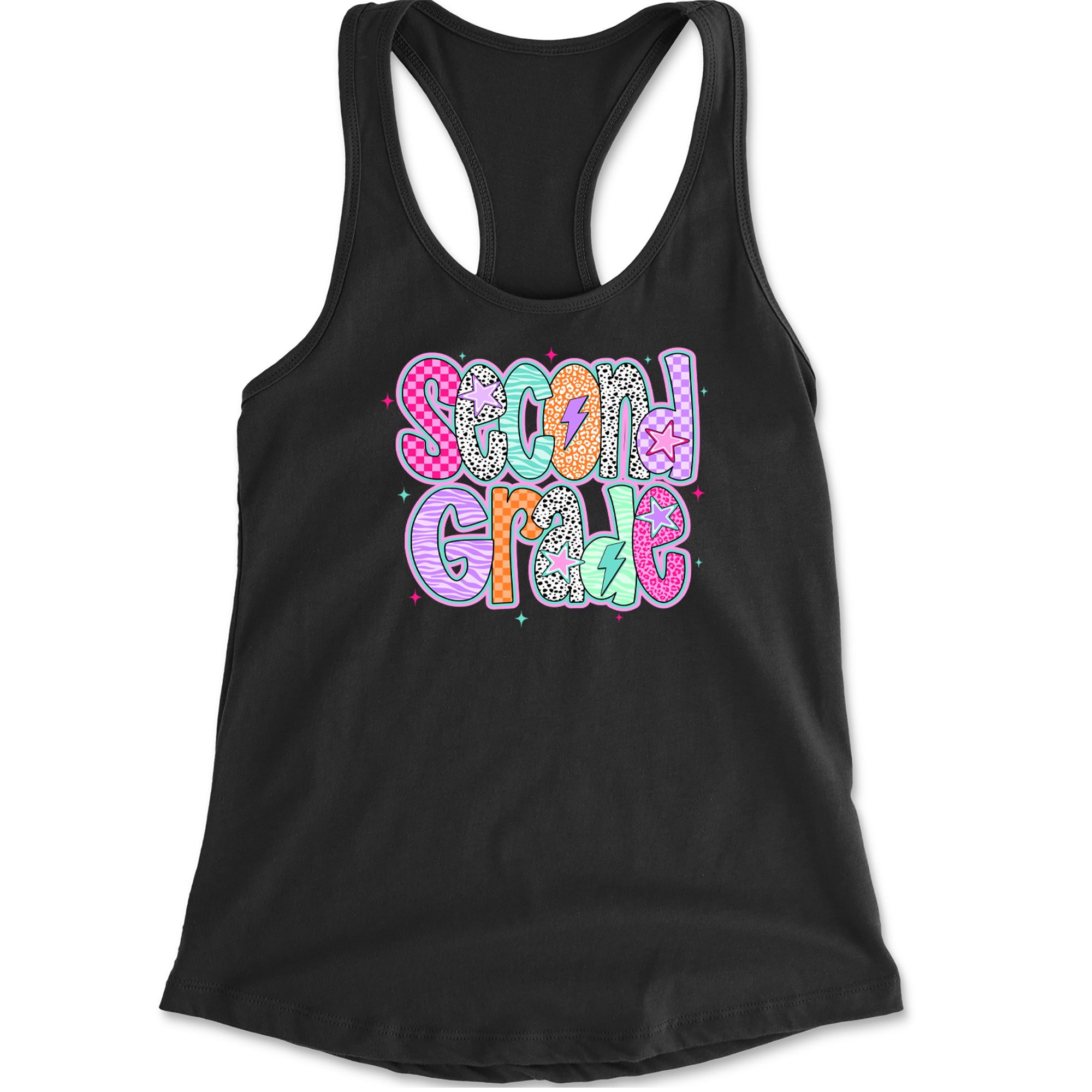 Second Grade Star Colorful Back to School Racerback Tank Top for Women Black