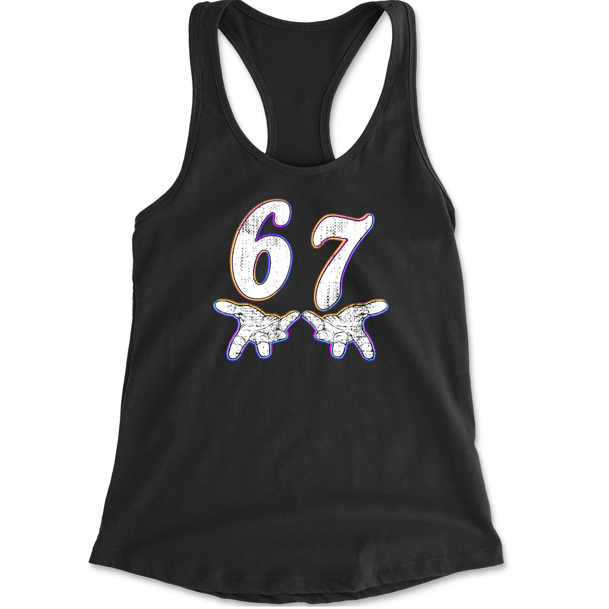 67 Hands Meme Viral Drill Racerback Tank Top for Women Black