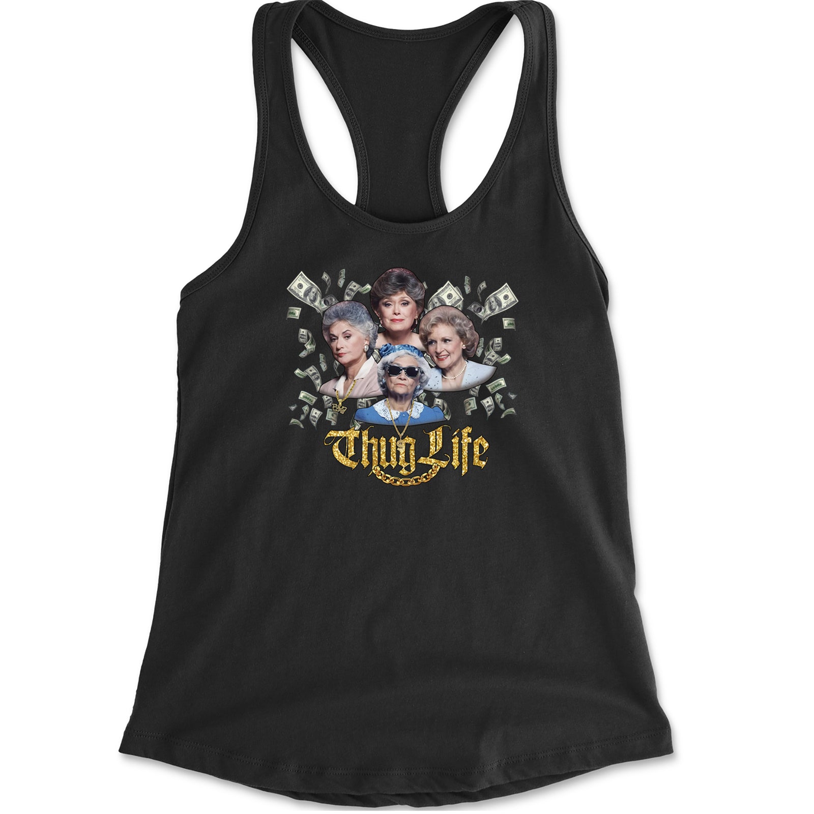 Golden Chain Thug Life Girls Racerback Tank Top for Women Black