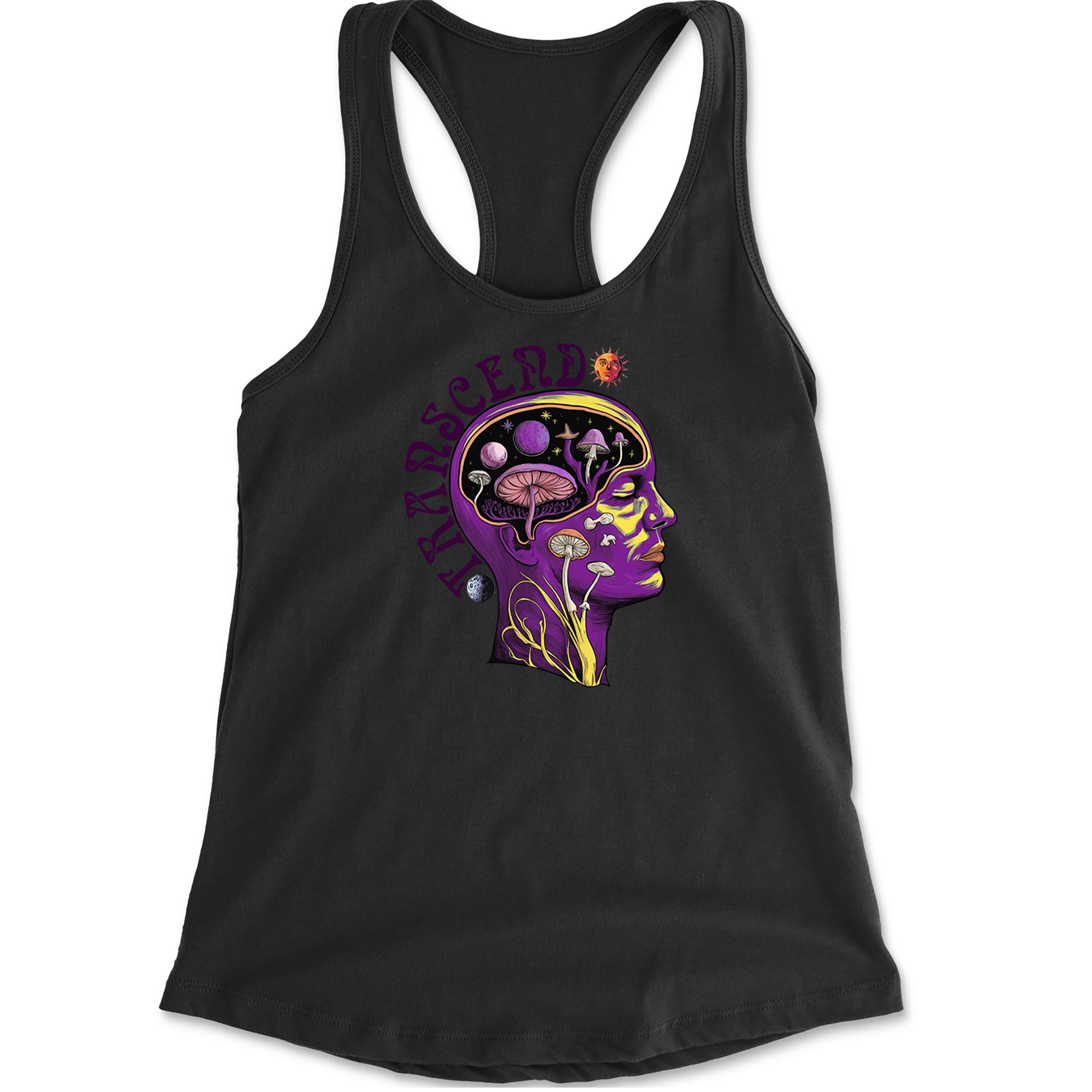 Psychedelic Cosmic Mushroom Head Racerback Tank Top for Women Black