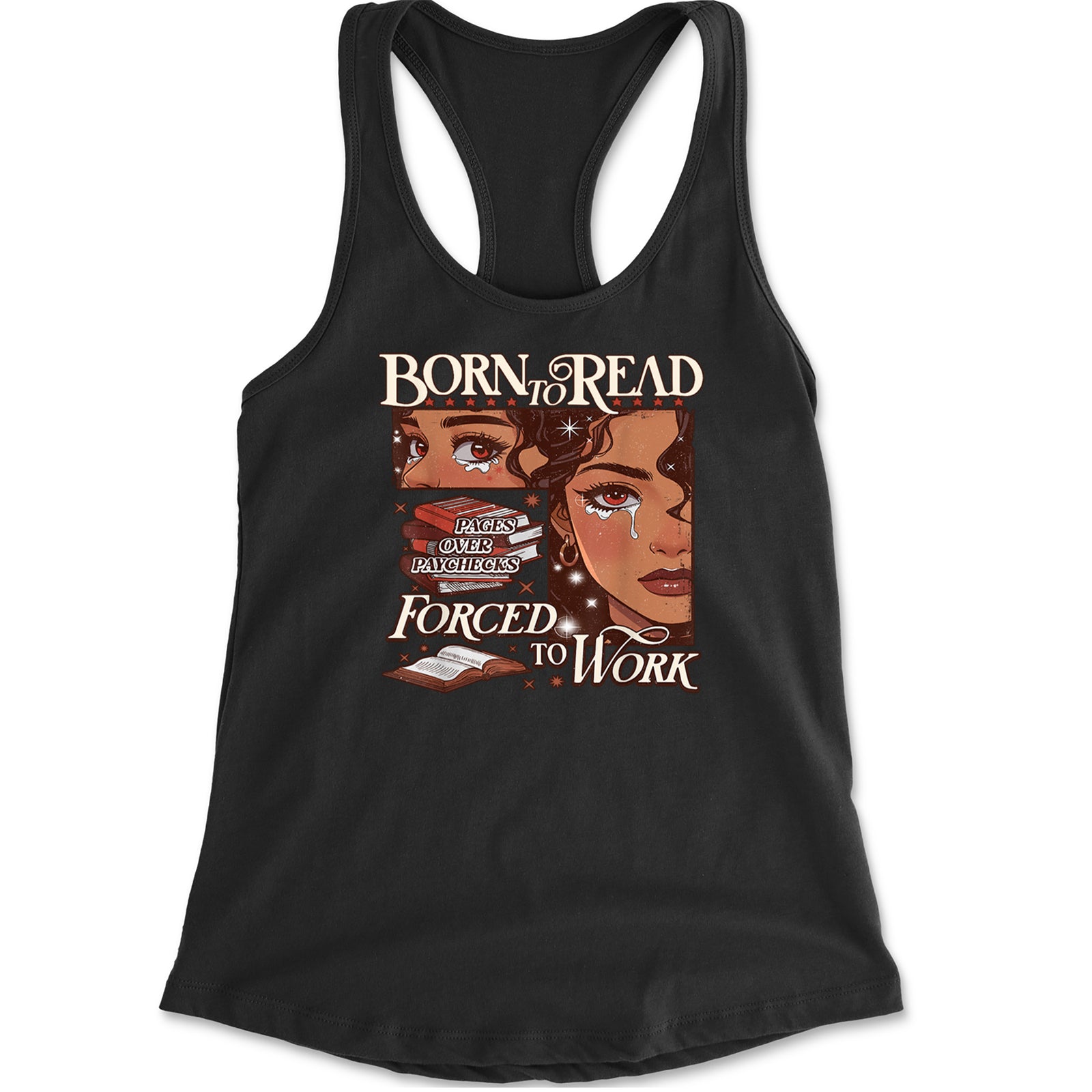 Born To Read Pages Over Paychecks Racerback Tank Top for Women Black