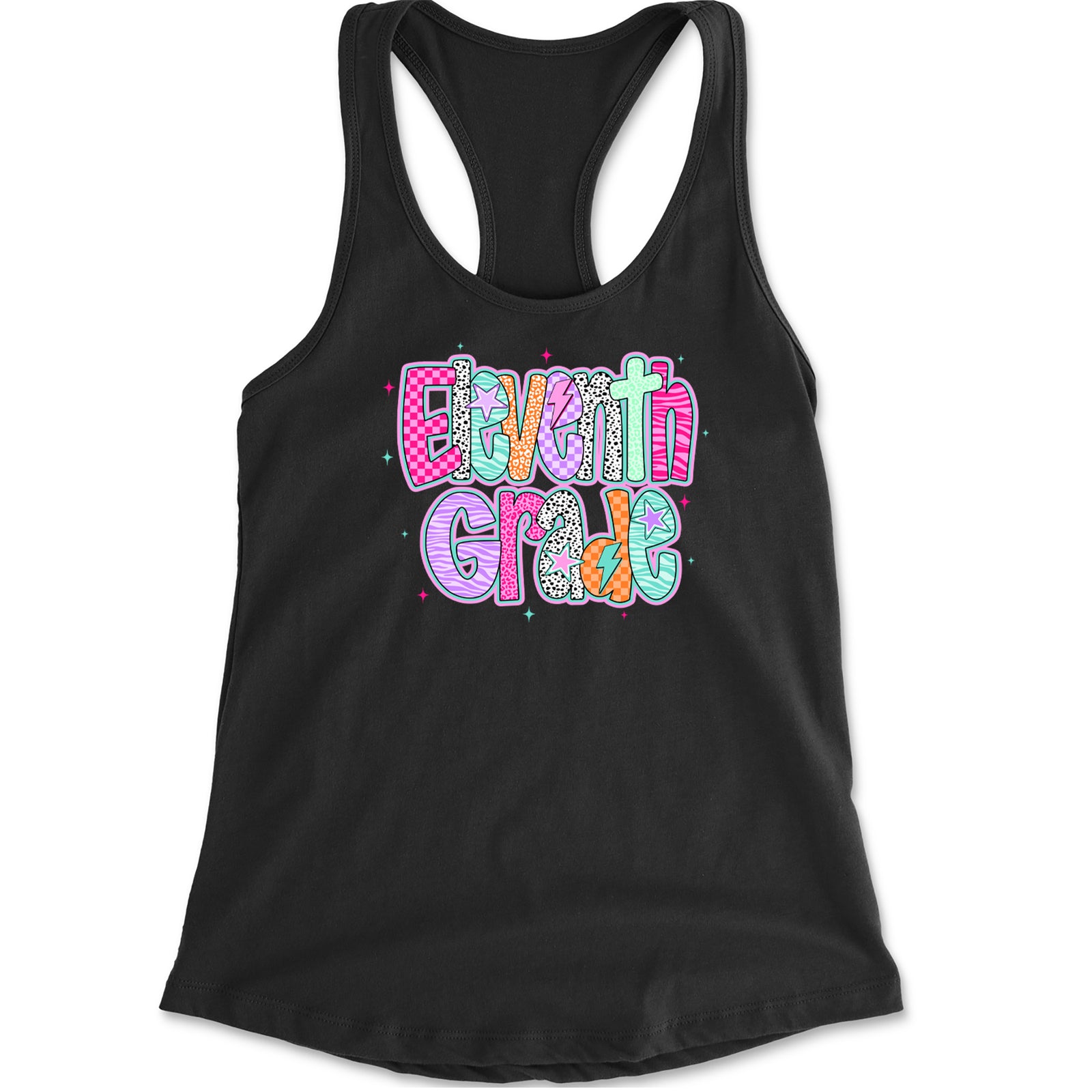 Eleventh Grade Extra Colorful Back to School Racerback Tank Top for Women Black