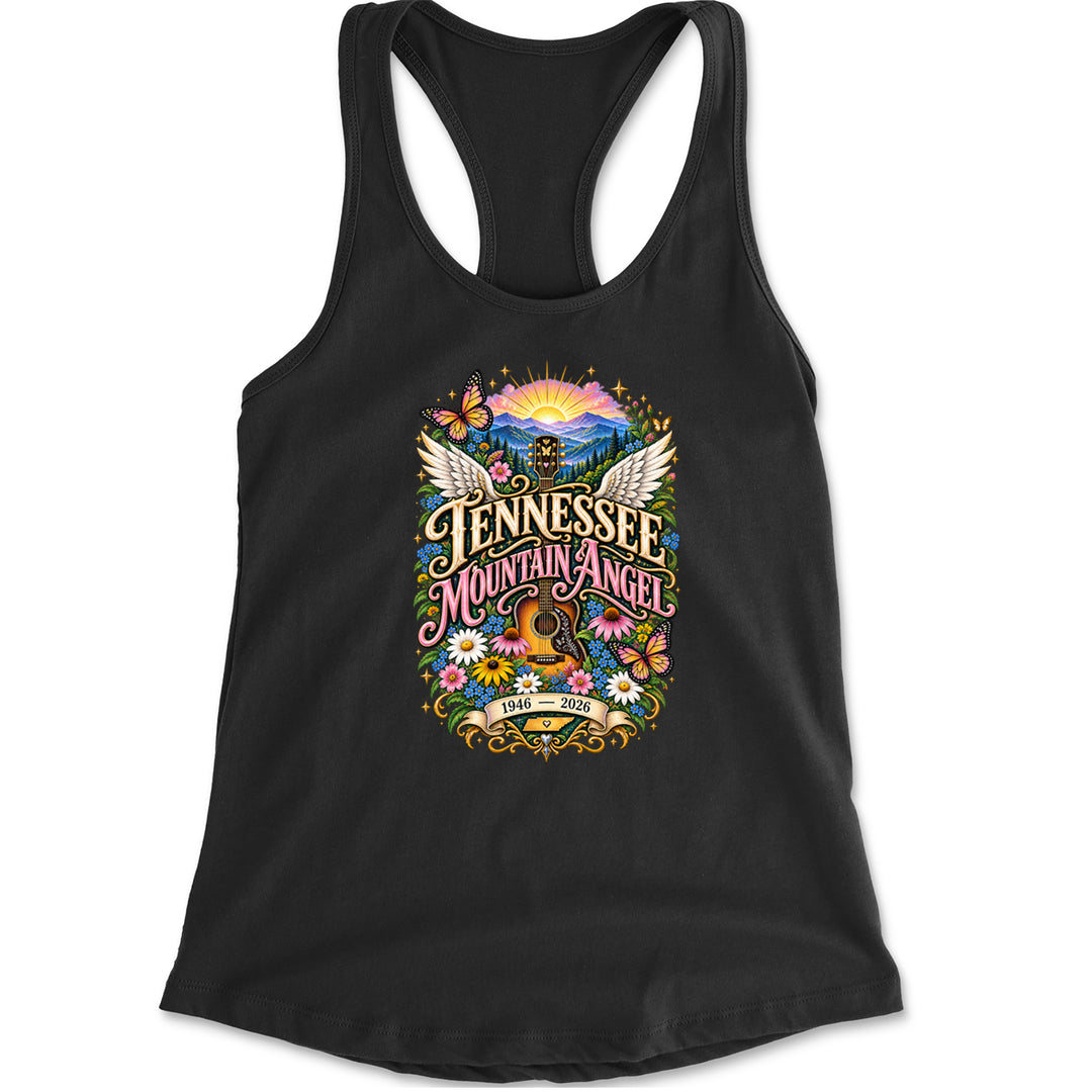 Tennessee Mountain Angel Wings Dolly Racerback Tank Top for Women Black