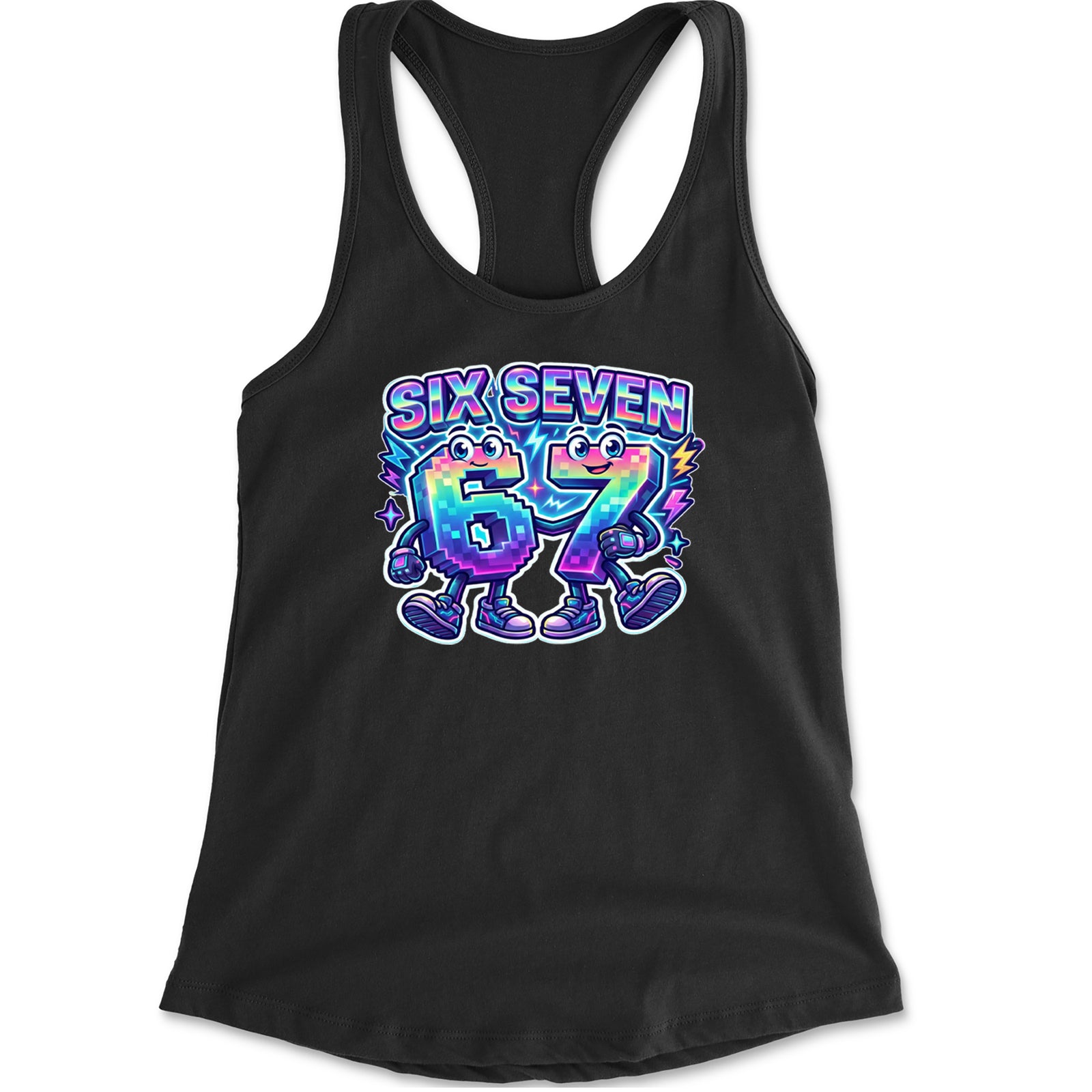 Six Seven 67 Retro Pixel Buddies Racerback Tank Top for Women Black