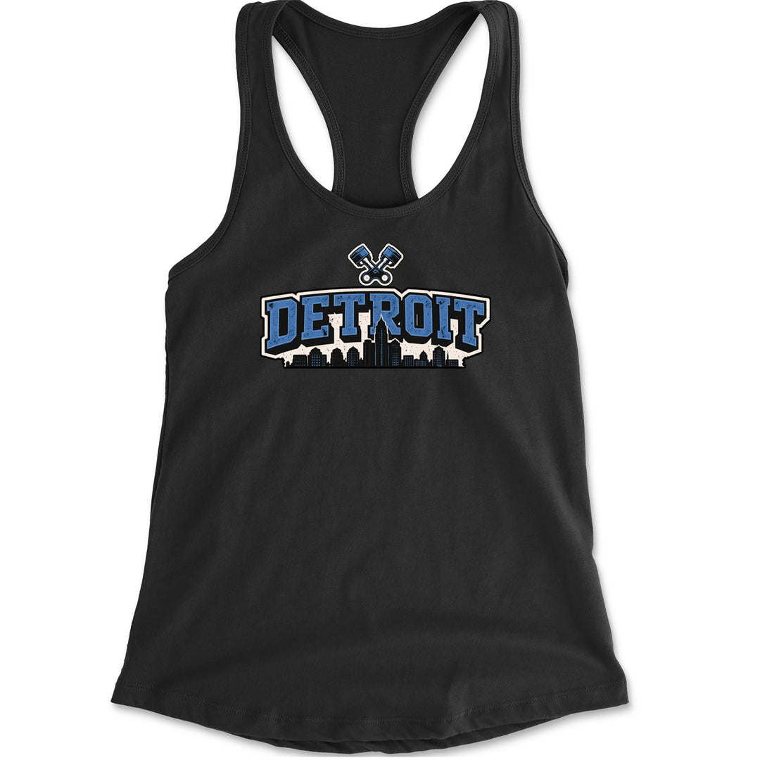 Detroit Motor City Retro Piston Racerback Tank Top for Women Black