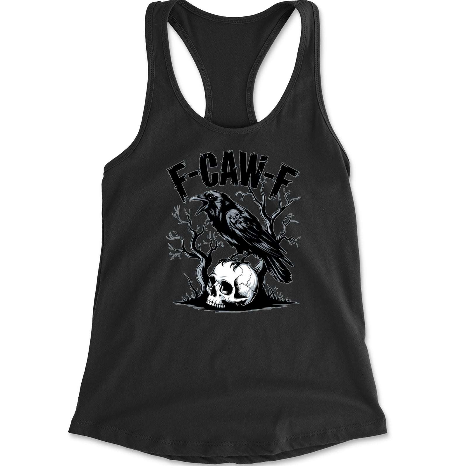 F-Caw-F Crow On Skull F-ck Off Gothic Racerback Tank Top for Women Cotton Candy