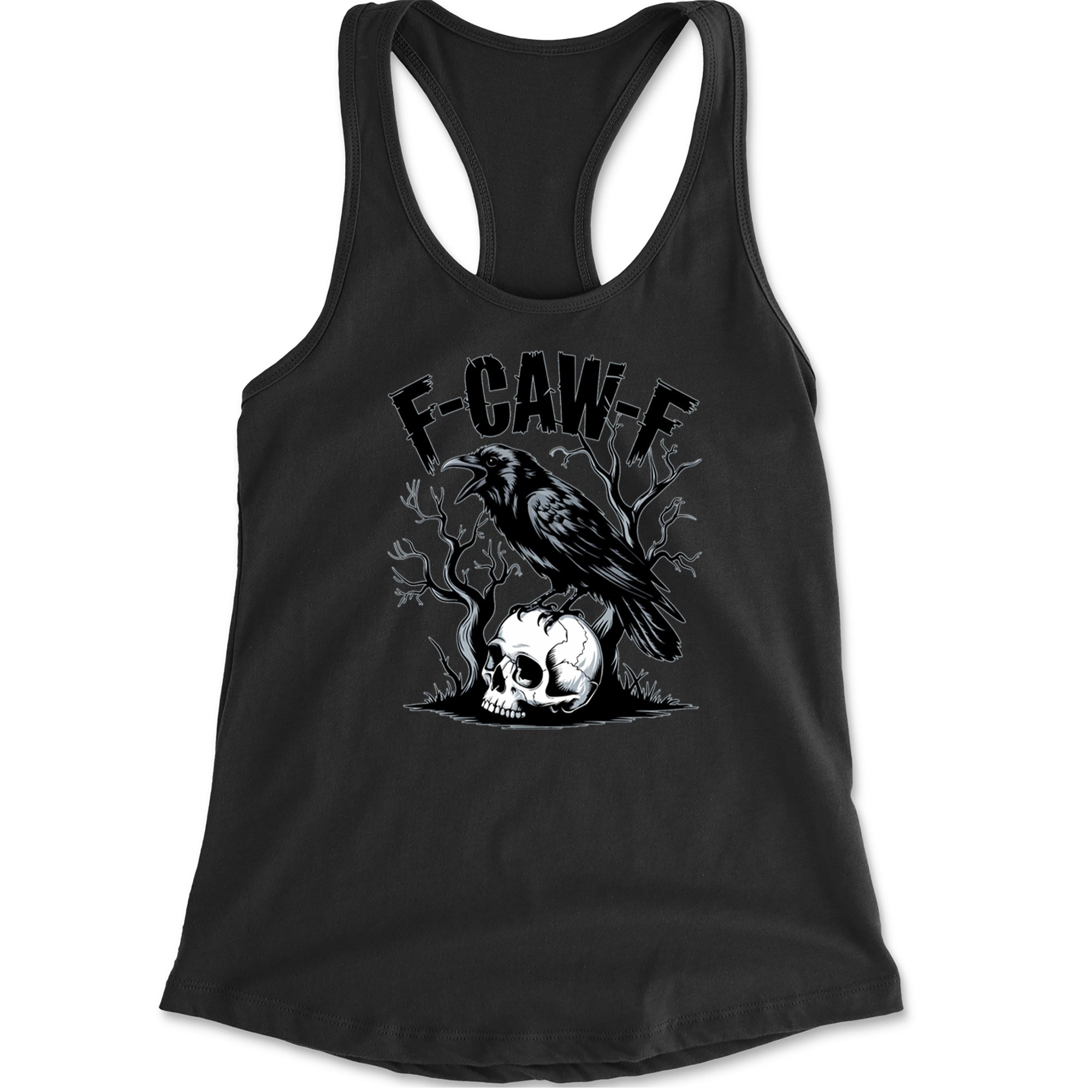F-Caw-F Crow On Skull F-ck Off Gothic Racerback Tank Top for Women Black