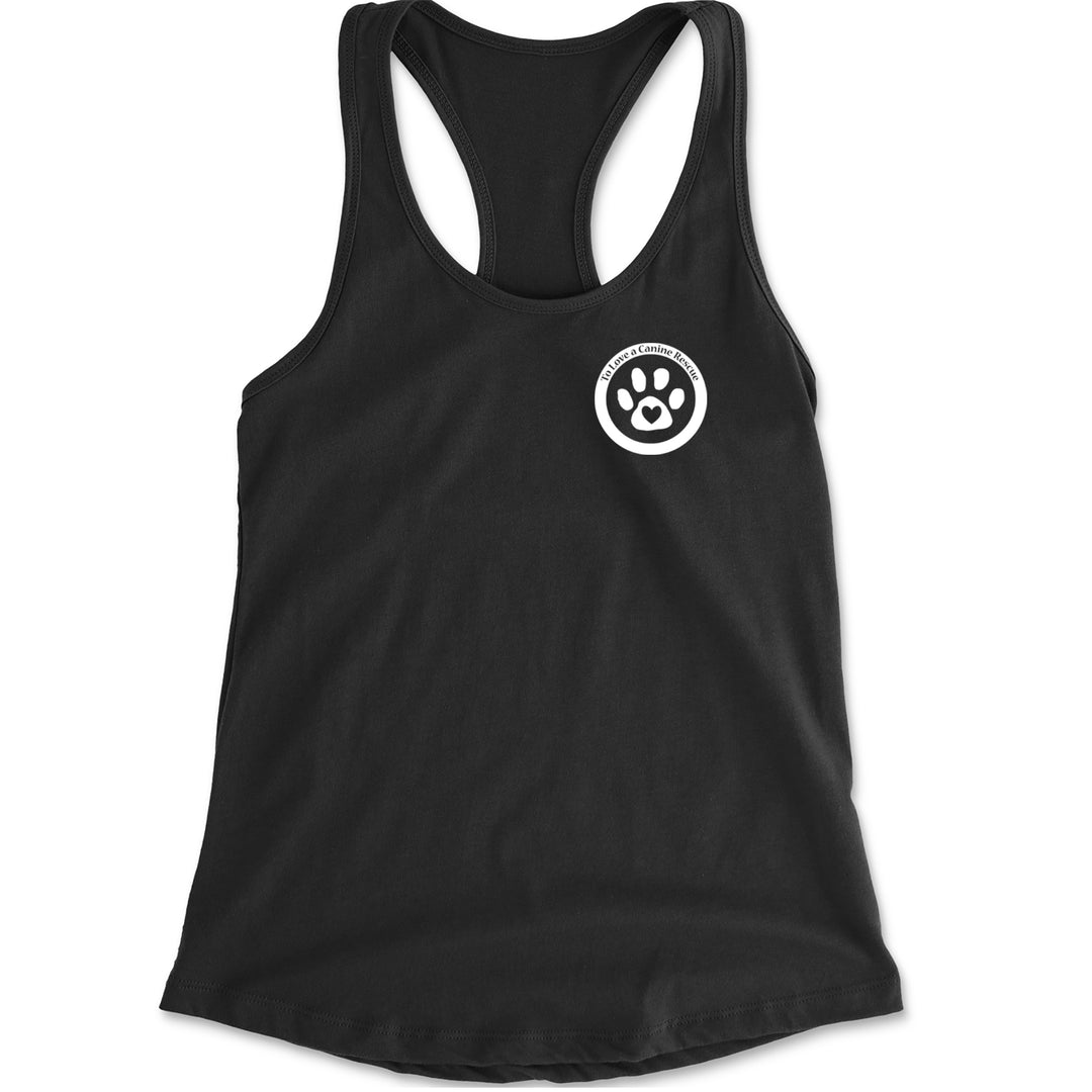TLC To Love a Canine Dog Rescue White Racerback Tank Top for Women Black