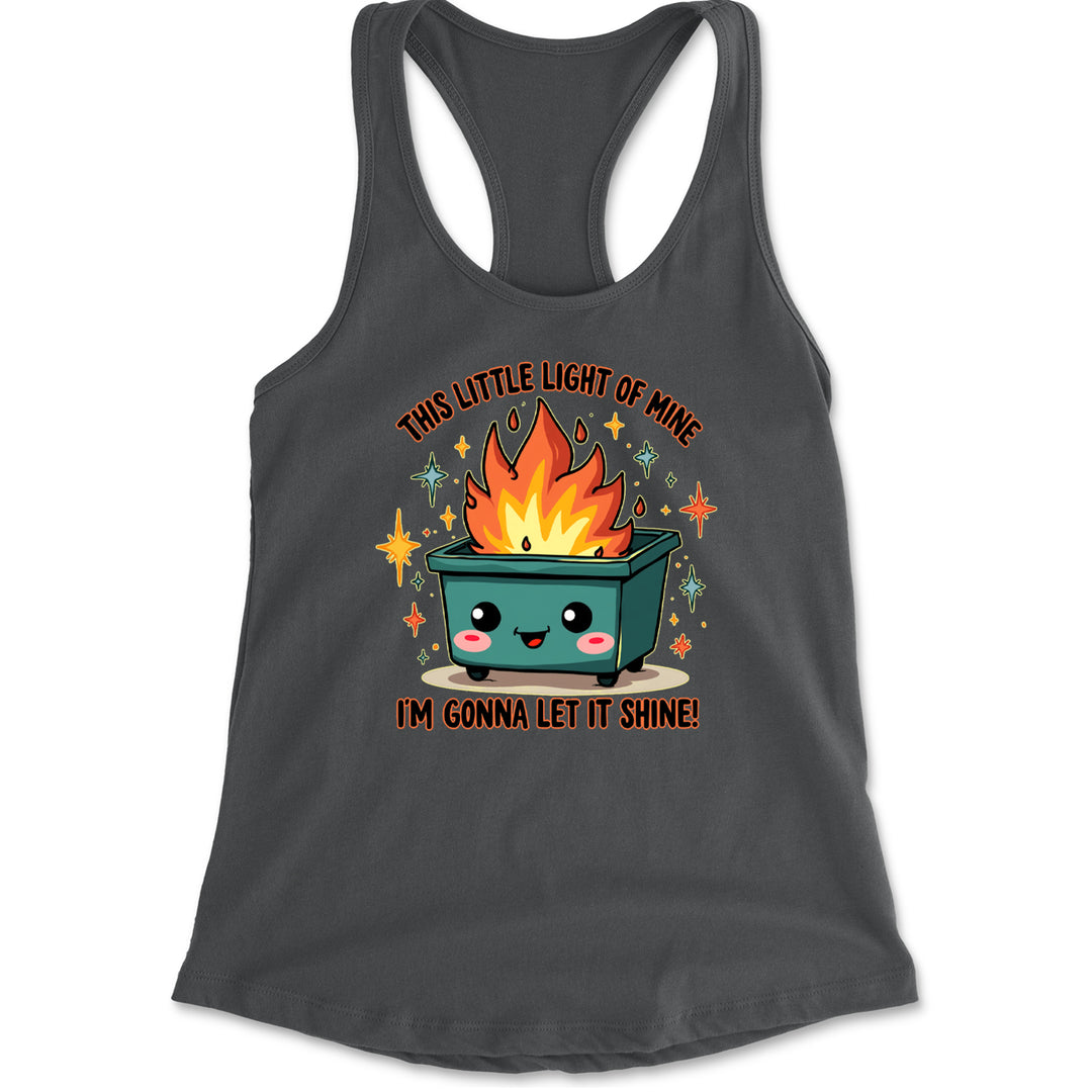 This Little Light of Mine Dumpster Fire Smile Face Racerback Tank Top for Women Charcoal Grey