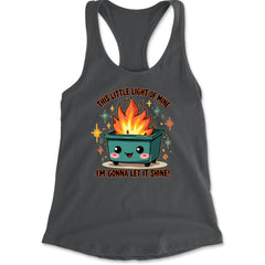 This Little Light of Mine Dumpster Fire Smile Face Racerback Tank Top for Women Charcoal Grey