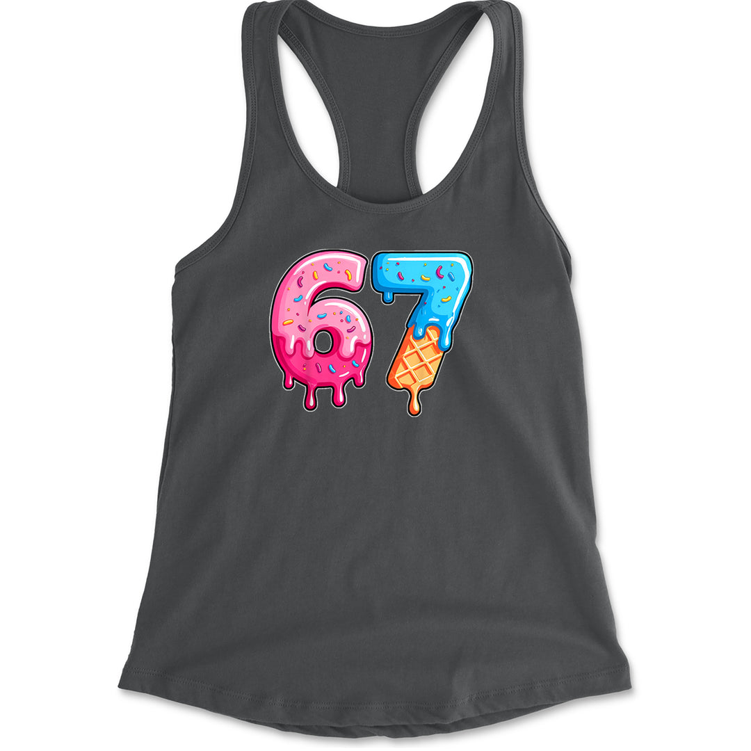 67 Dripping Ice Cream Donut Melt Racerback Tank Top for Women Charcoal Grey