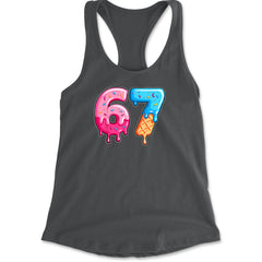 67 Dripping Ice Cream Donut Melt Racerback Tank Top for Women Charcoal Grey