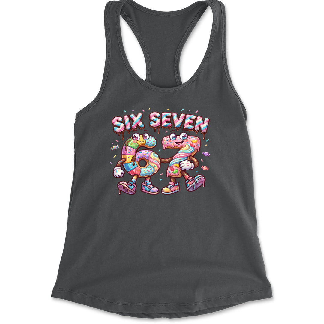 67 Candy Swirl Meme Racerback Tank Top for Women Charcoal Grey
