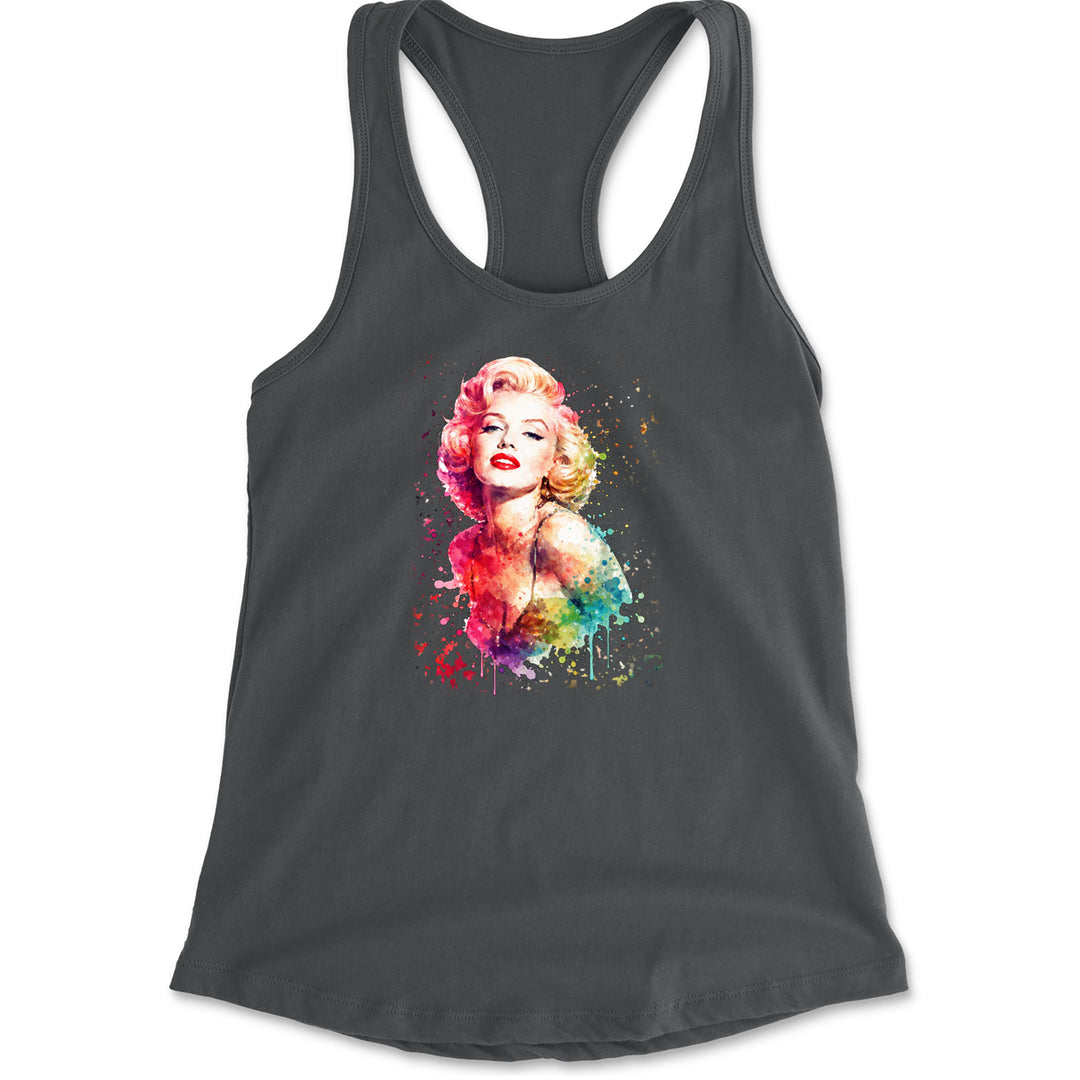 Mrs. Monroe Watercolors Bombshell Racerback Tank Top for Women Charcoal Grey