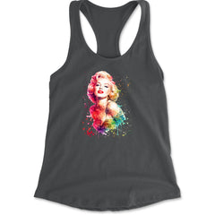 Mrs. Monroe Watercolors Bombshell Racerback Tank Top for Women Charcoal Grey
