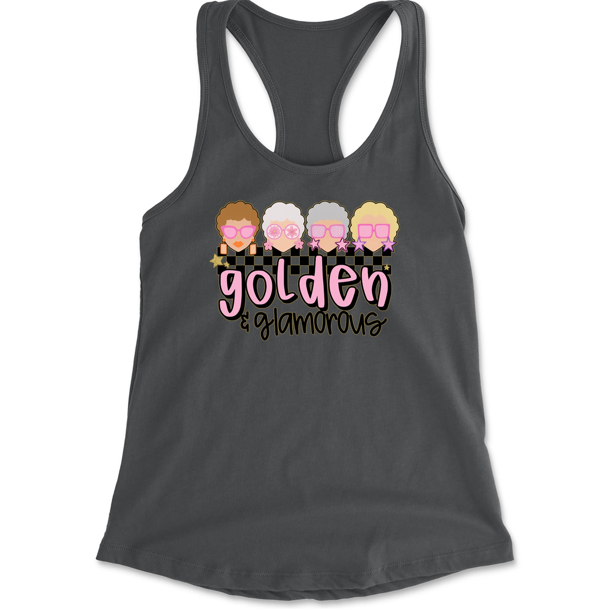 Golden And Glamorous Golden Girls Racerback Tank Top for Women Charcoal Grey