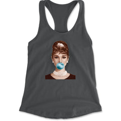 Audrey Hepburn Chewing Bubble Gum American Icon Racerback Tank Top for Women Charcoal Grey