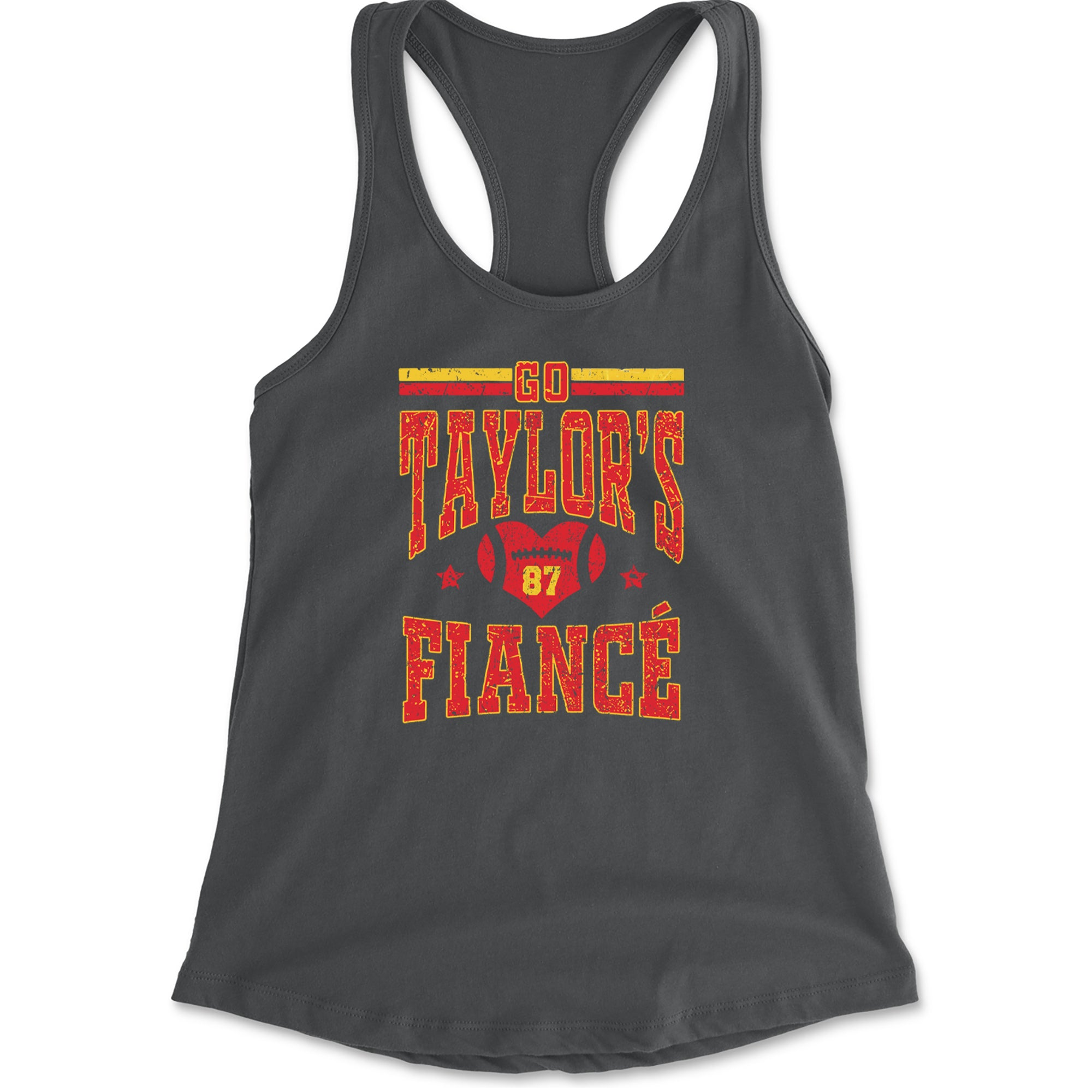 Go Taylor's Fiancé Engagement Game Day Racerback Tank Top for Women Charcoal Grey